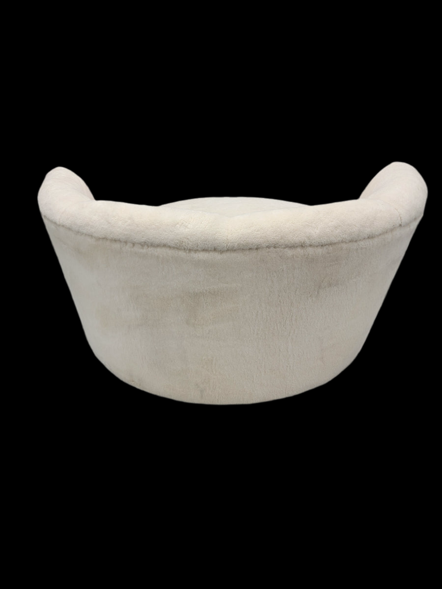 Mid Century Modern Milo Baughman Style Swivel Love Lounge Newly Reupholstered Natural Sherling