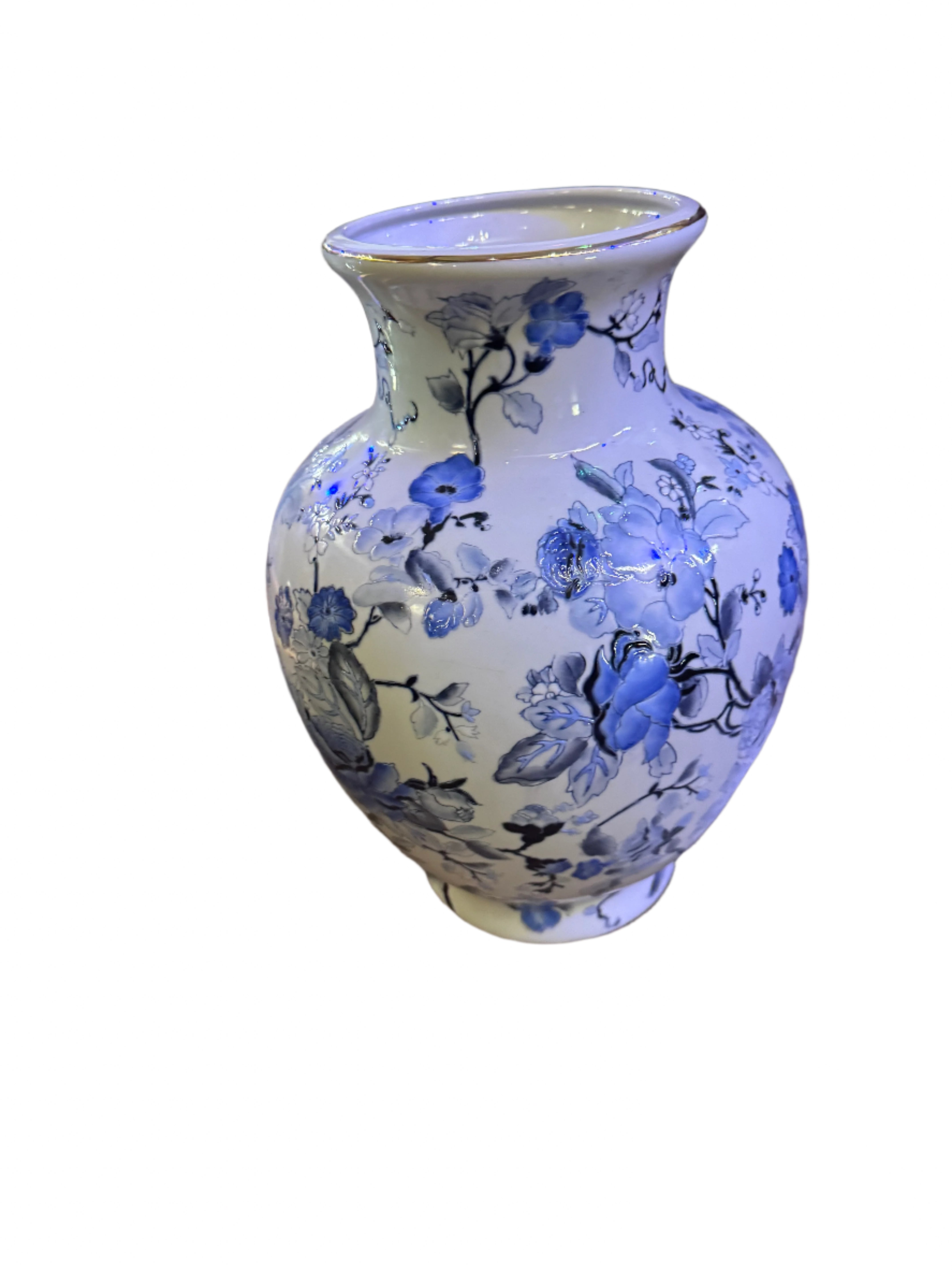 Vintage Chinese Blue and White Floral Vase