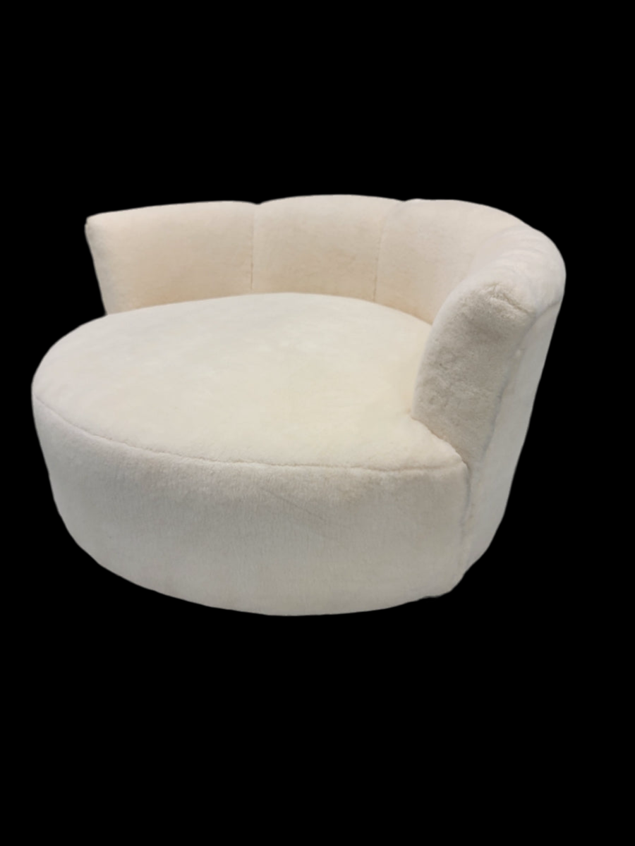 Mid Century Modern Milo Baughman Style Swivel Love Lounge Newly Reupholstered Natural Sherling