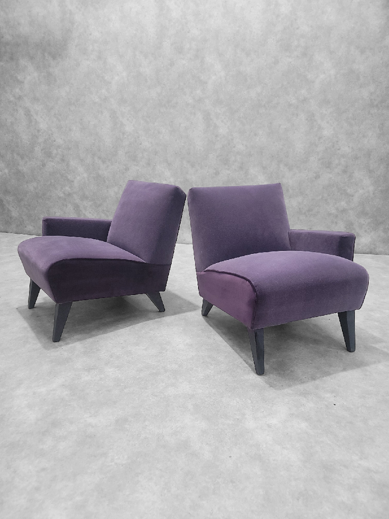 Mid Century Modern Jens Risom Split Single Arm Lounge Chairs Newly Reupholstered - Set of 2