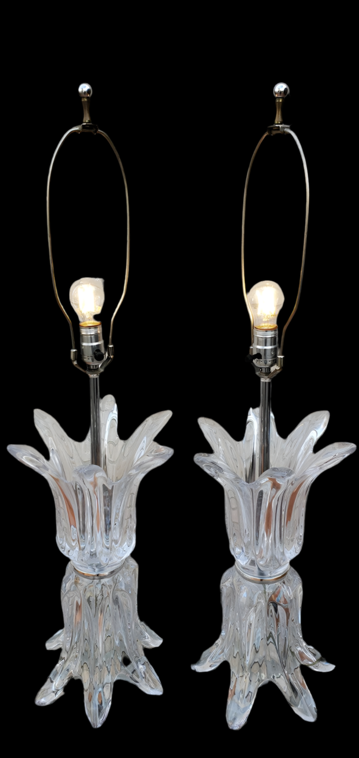 Hollywood Regency French Art Vannes Crystal Table Lamps - Pair