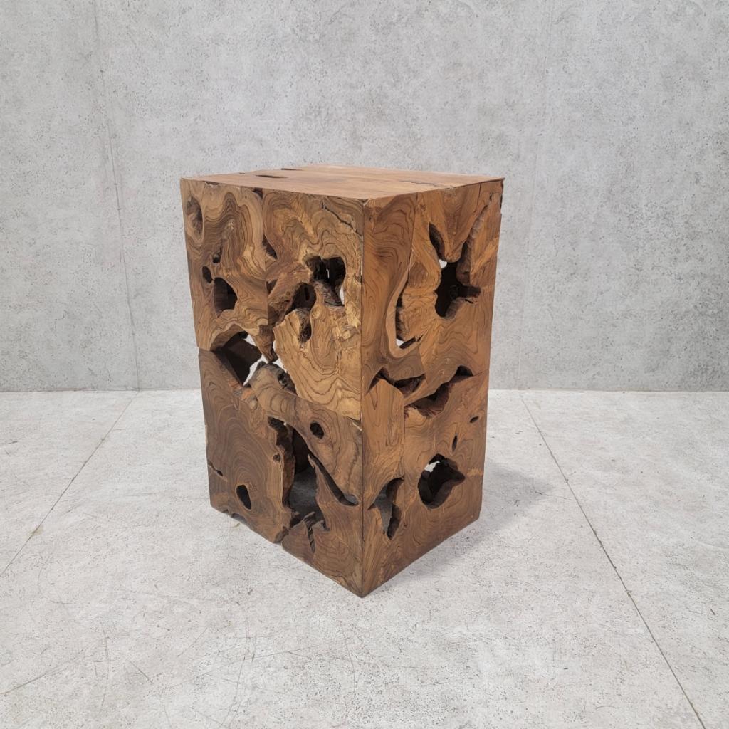 Vintage Modernist Organic Burl Wood Pedestal/Side Table