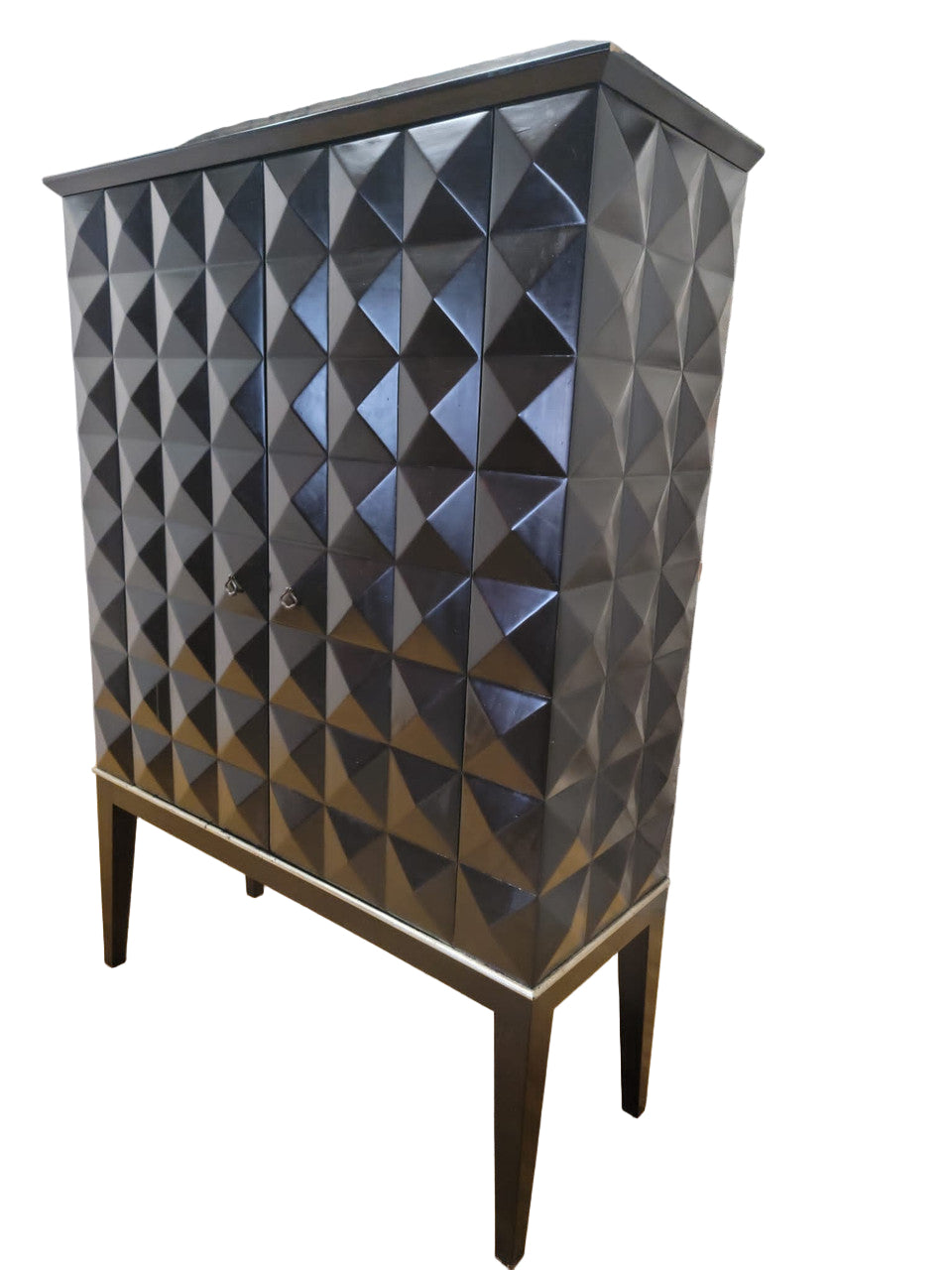 Mid Century Modern Handmade Walnut Cabinet with Geo Diamond Texture