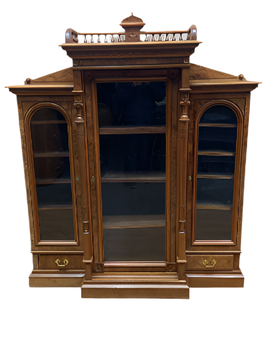 Antique Victorian Eastlake Walnut Bookcase Display Case