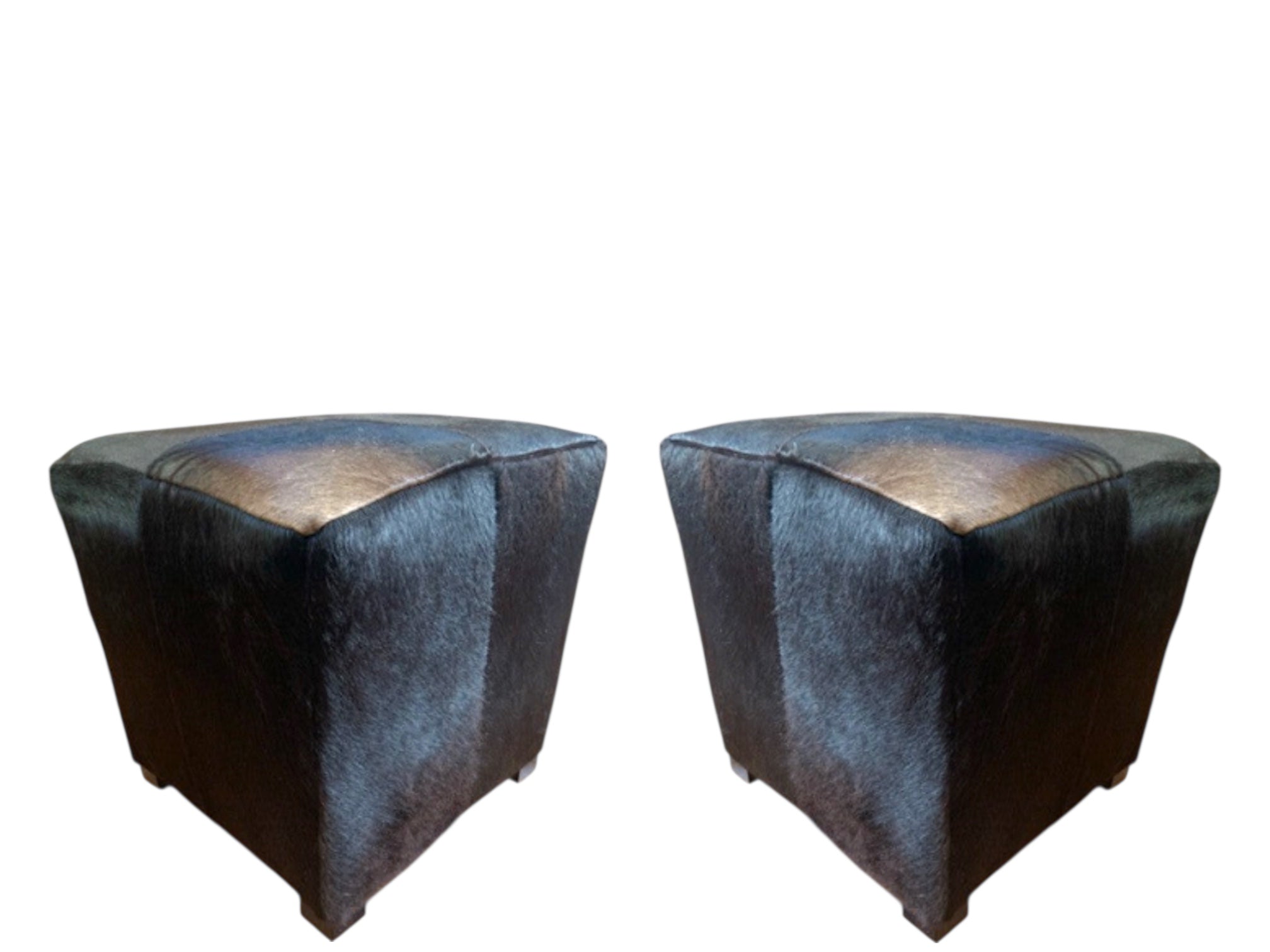 Made Goods Essex Dark Brown Cowhide Ottomans  - Pair