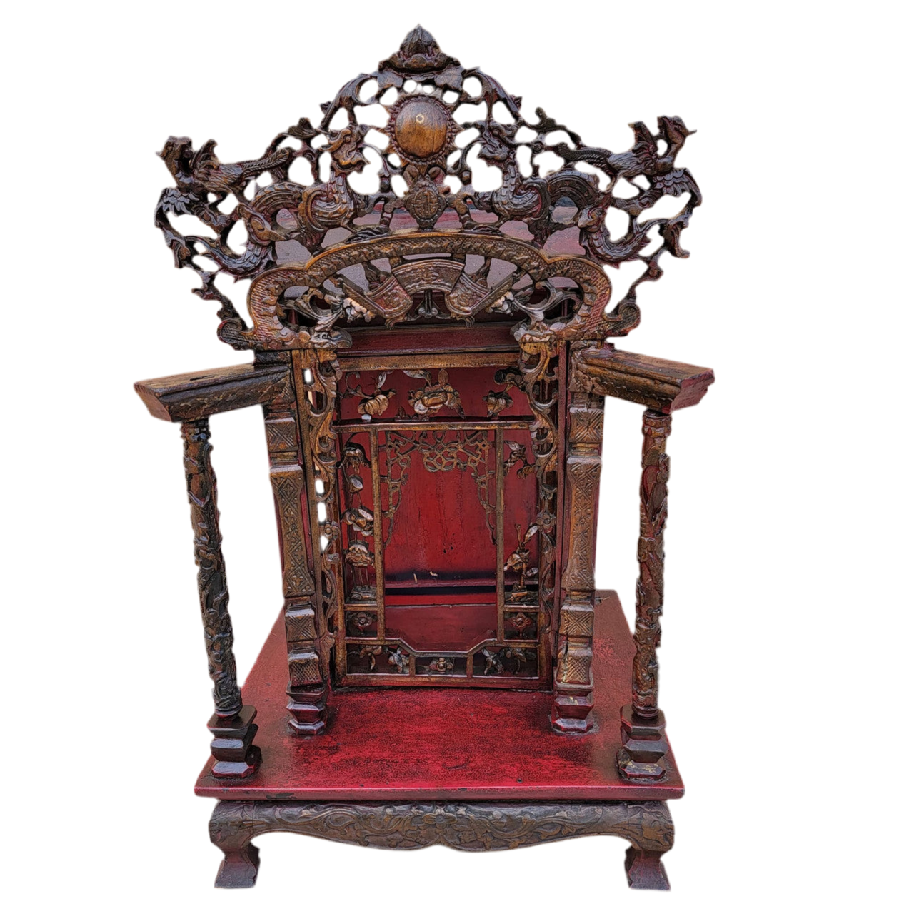 Antique Authentic Chinese Carved Ornate Shrine