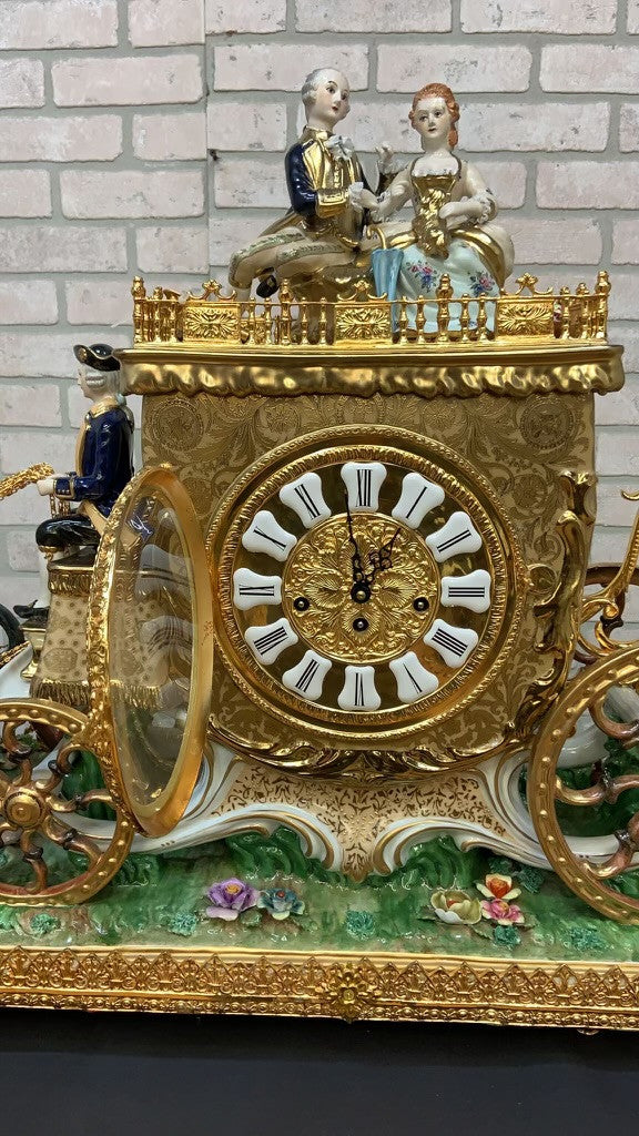Antique Franz Hermle Monumental Capodimonte Style Vienna Porcelain Sculpted Mantel Clock/Centerpiece