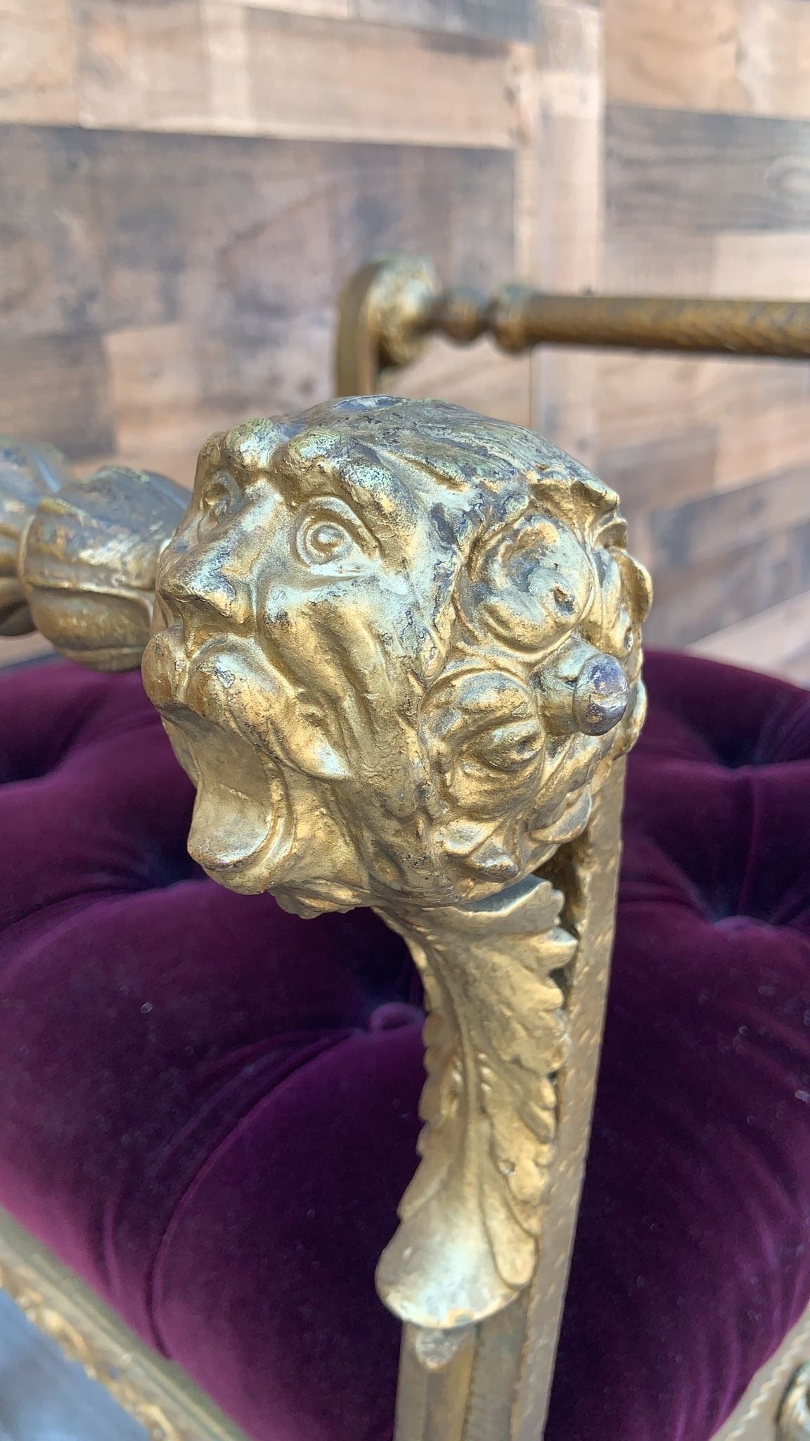 Antique Italian Renaissance Revival Ornate Figural Gilded Brass Savonarlo Stool