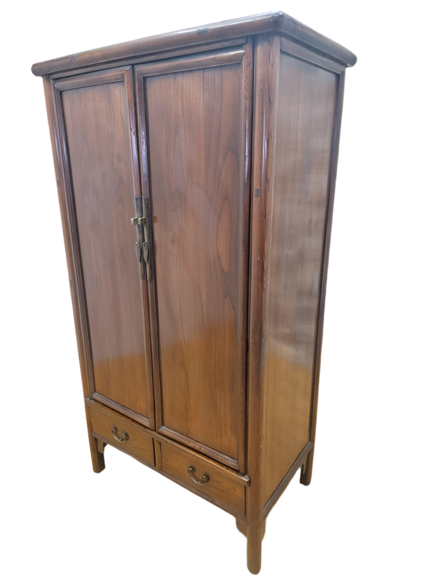 Antique Shanxi Province Tall 2 Drawer Elmwood Cabinet