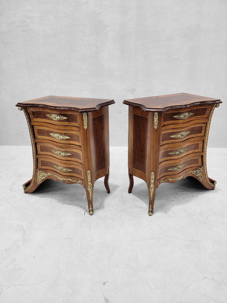 French Renaissance Revival Flared Legs Bedside Cupboard - Pair