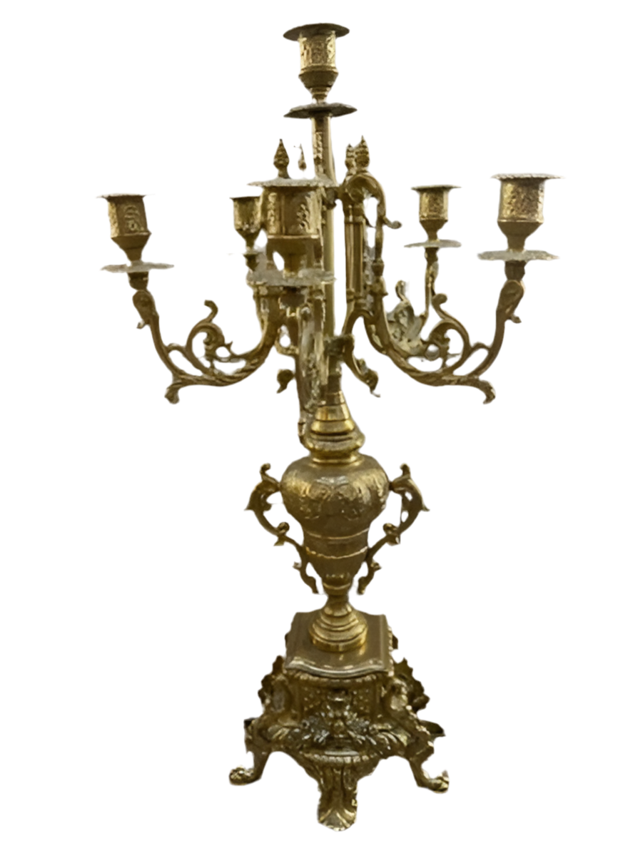 Vintage Victorian Style Ornate Mantle Clock and 2 Candelabras - Garniture Set