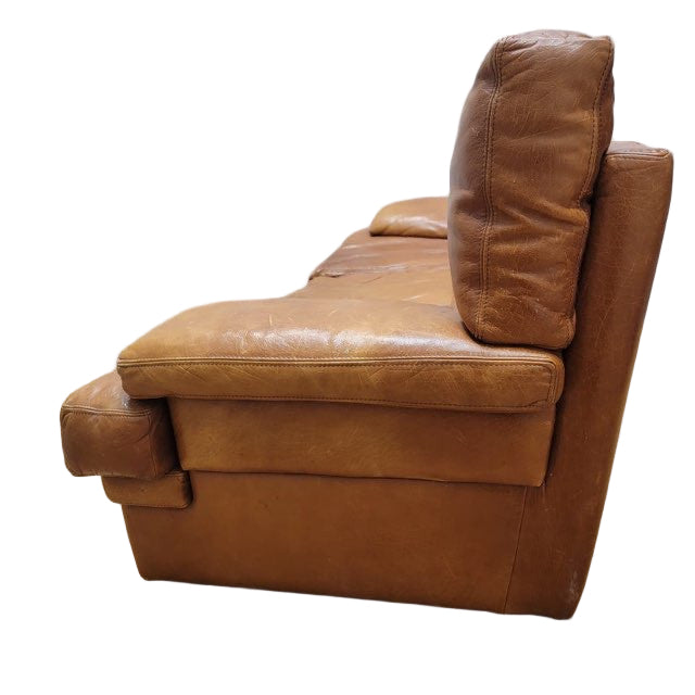 Vintage Italian Distressed Cognac Leather Sofa