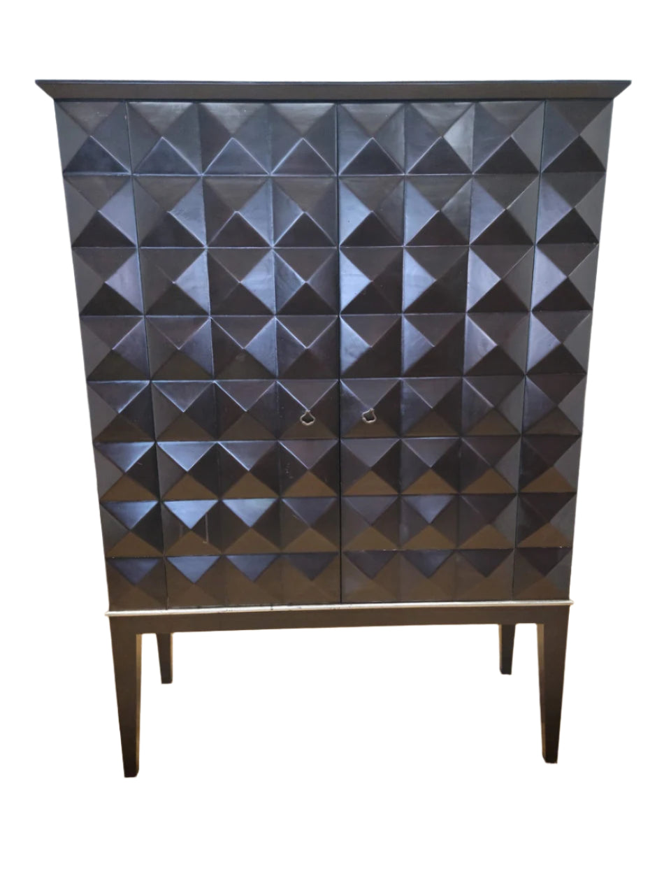 Mid Century Modern Handmade Walnut Cabinet with Geo Diamond Texture