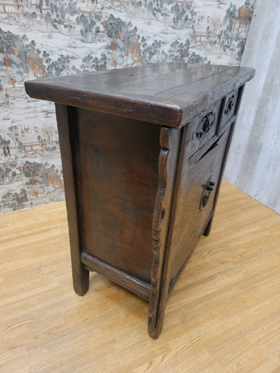 Antique Shanxi Province Small Winged Elmwood Cabinet