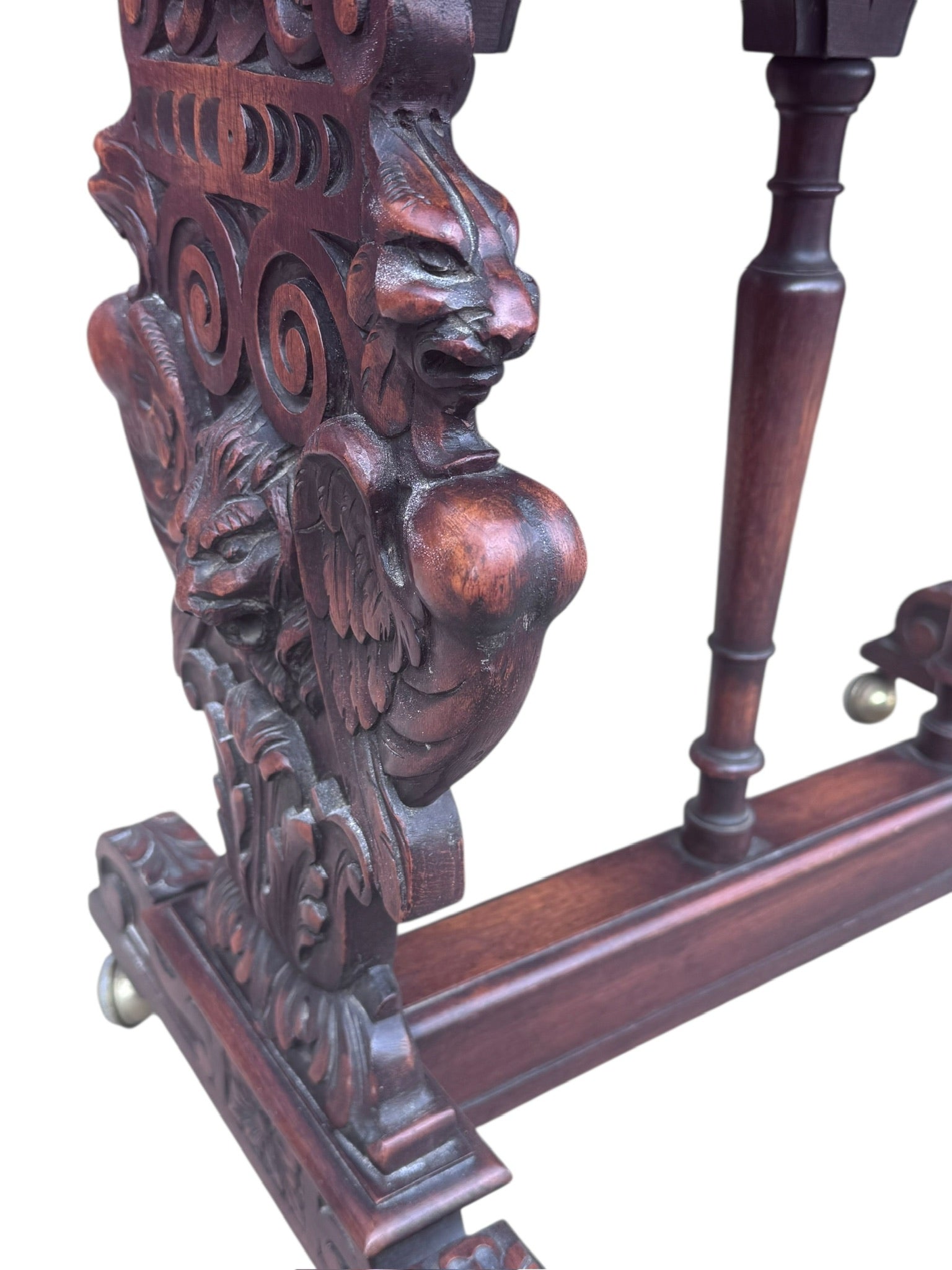 Antique Italian Renaissance Revival Carved Ornate Figural Console Table