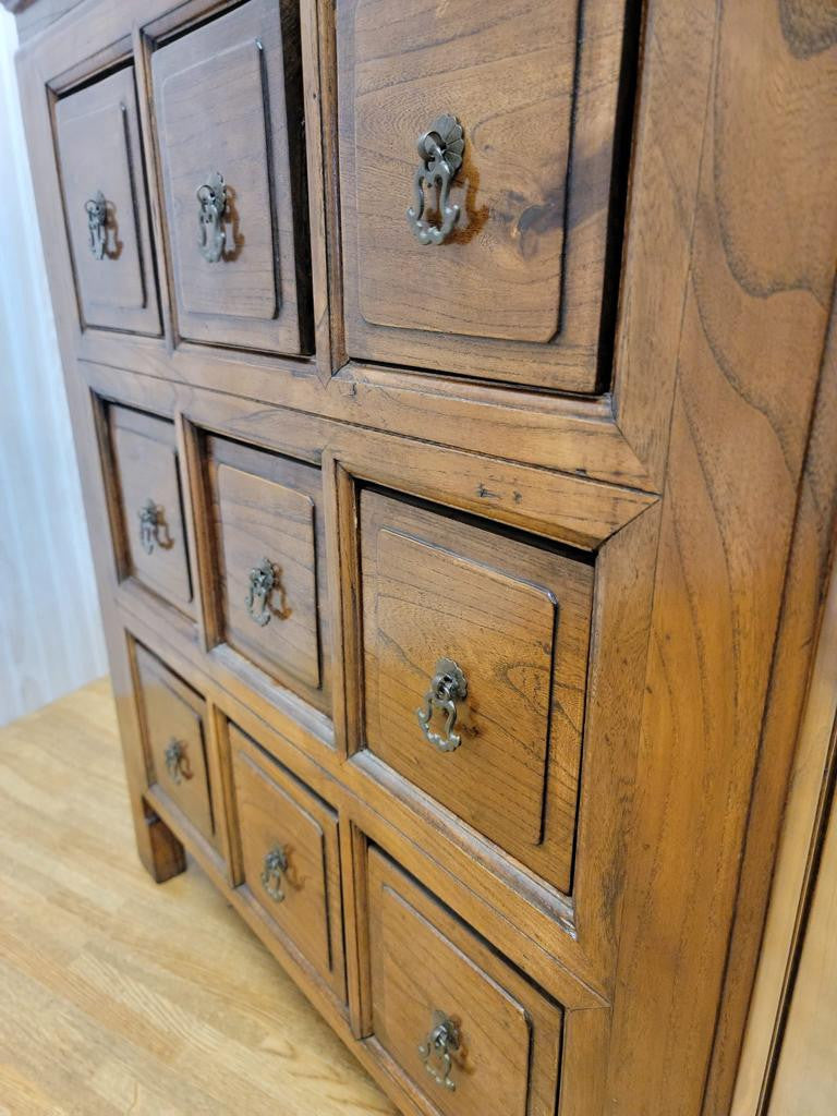 Antique Chinese Shanxi Province Solid Elmwood 9-Drawer Apothecary Medicine Chest