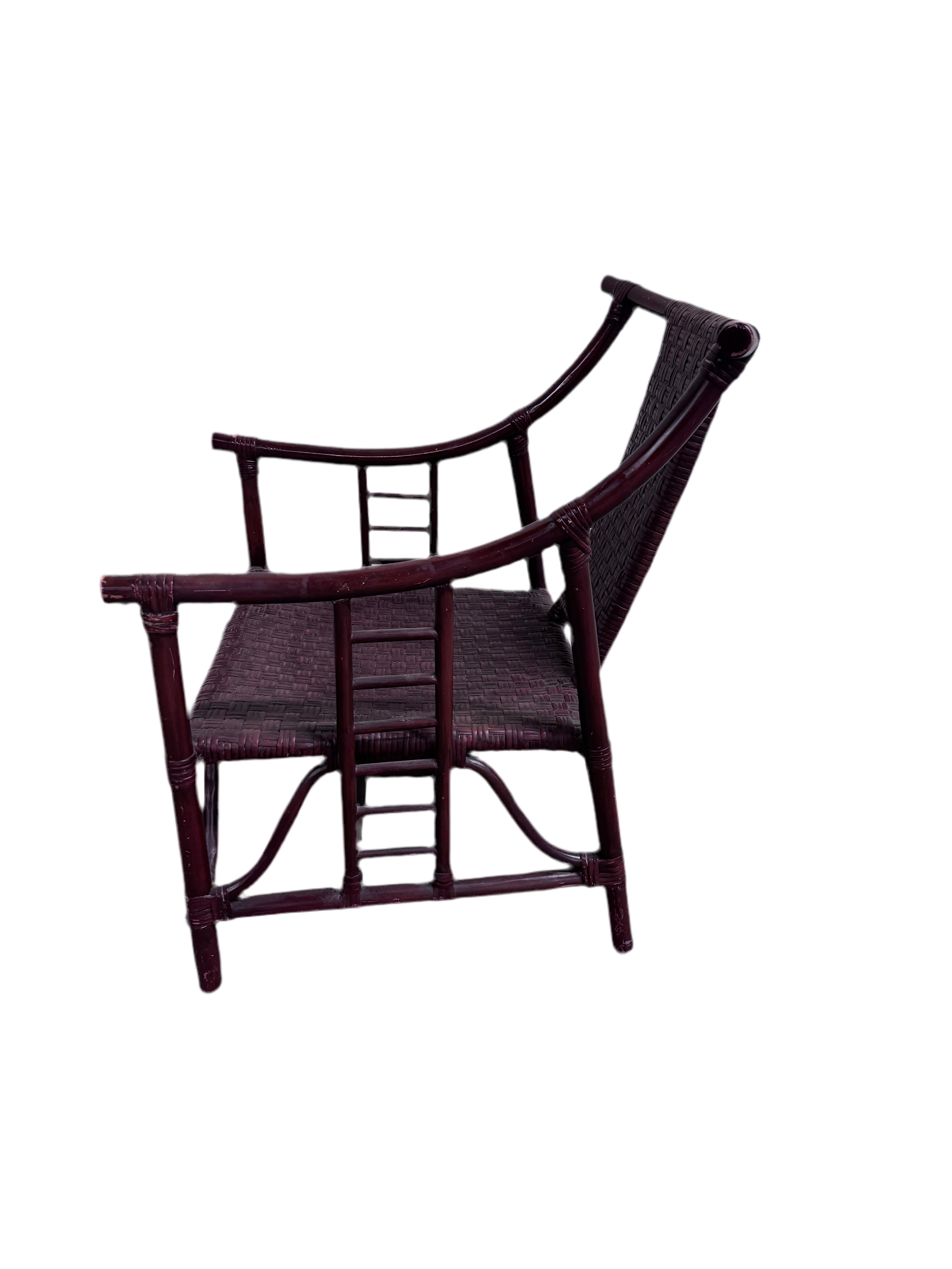 Hollywood Regency Tommi Parzinger Style Red Bamboo and Wicker Armchair