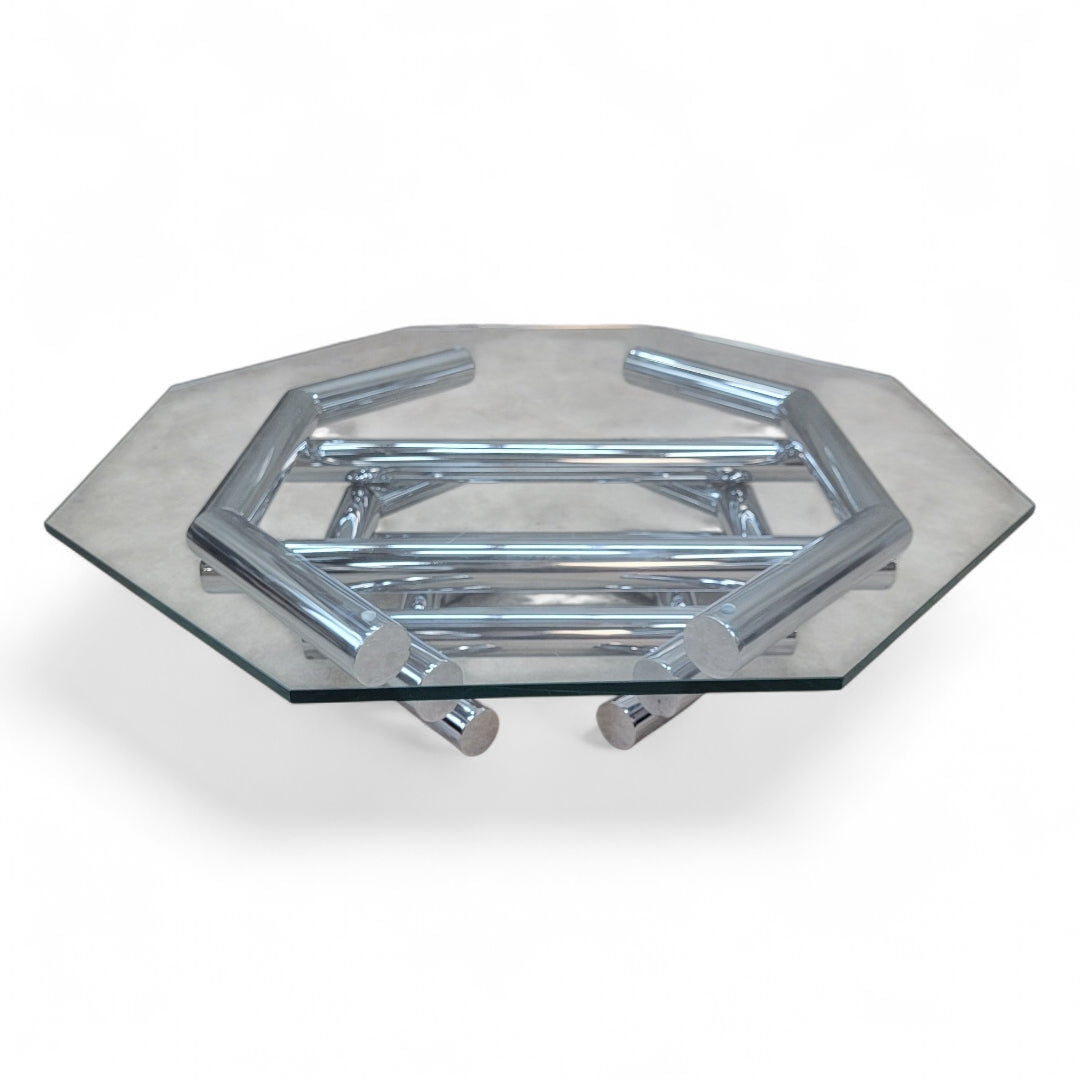 Mid Century Modern Paul Mayen Style Stacked Octagonal Tubular Chrome Coffee Table