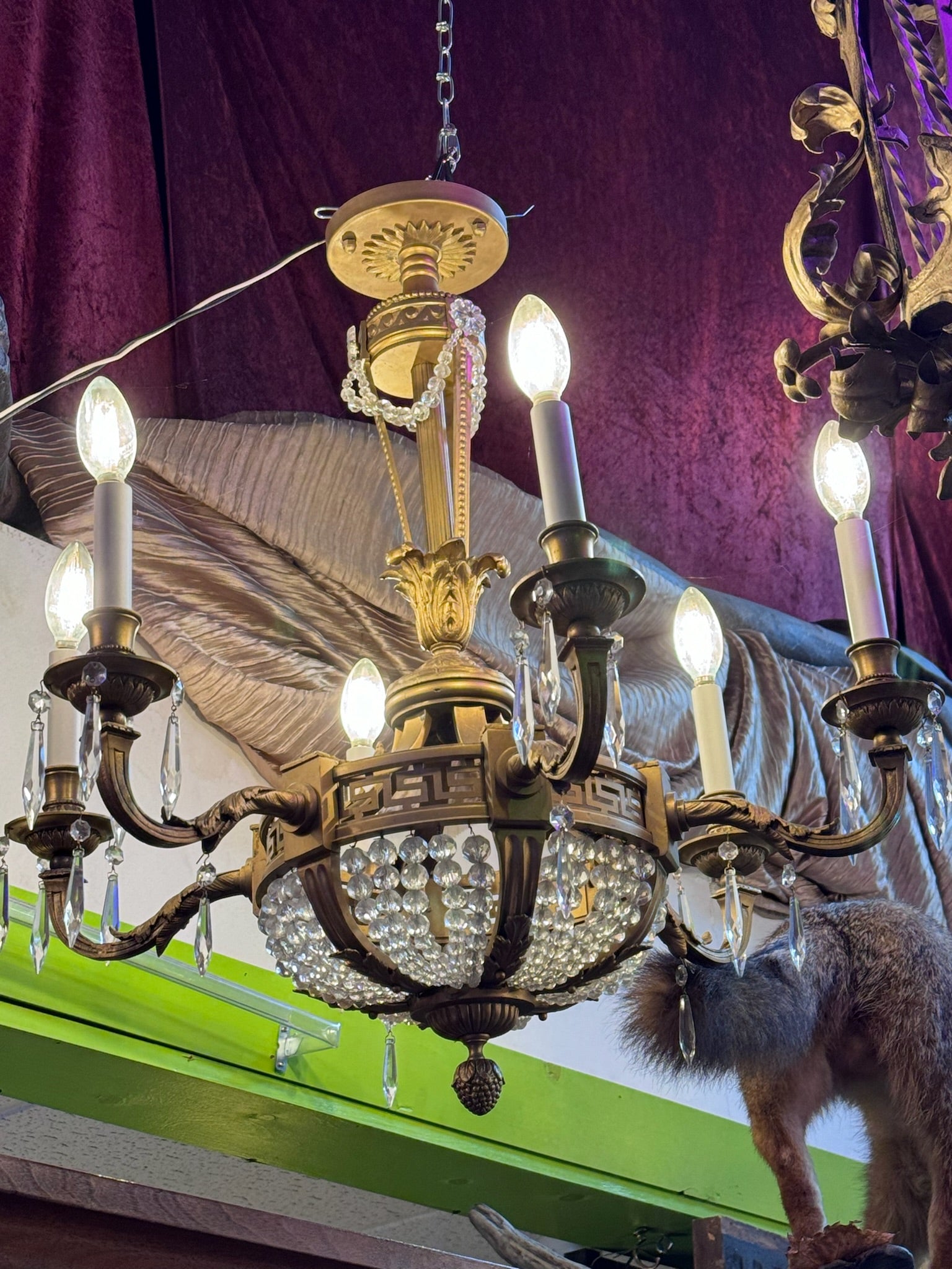 Antique French Empire Greek Key Chandelier