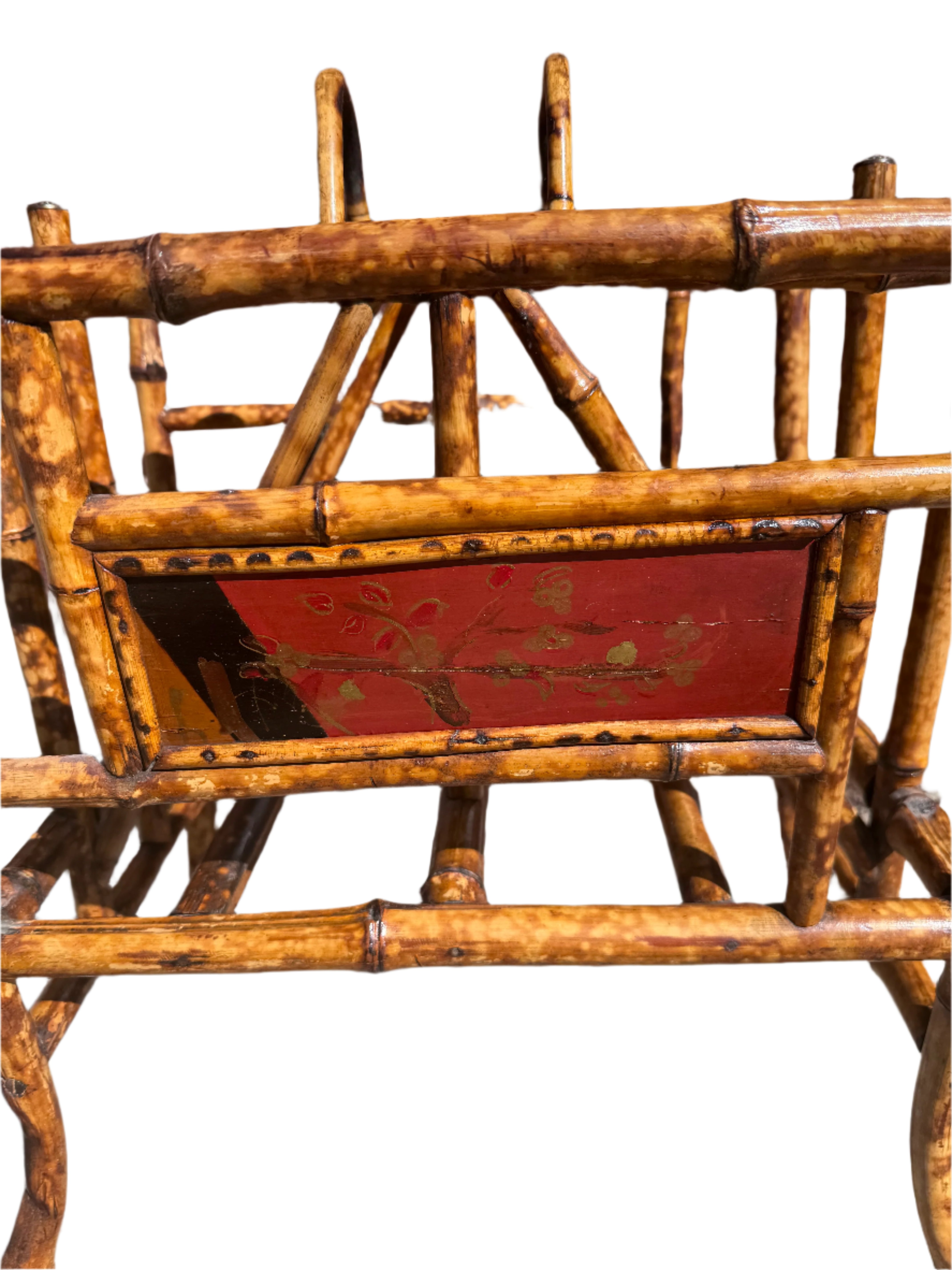 Antique Asian Style Bamboo Carved Magazine Book Rack Holder