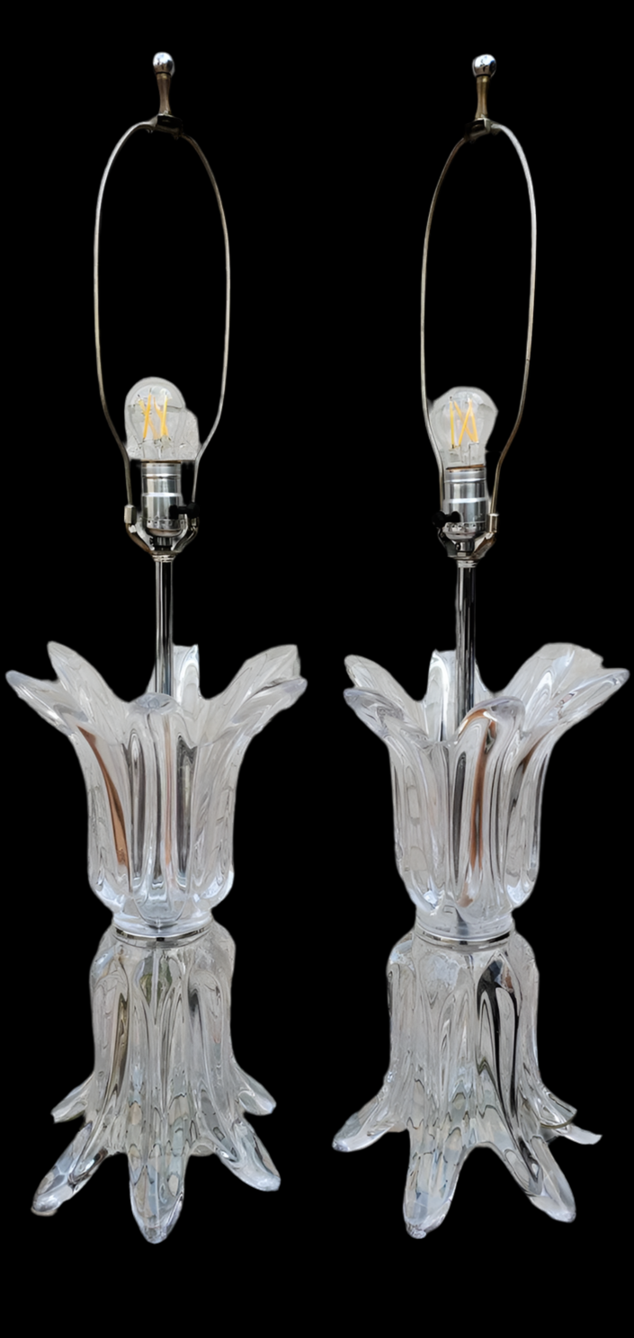 Hollywood Regency French Art Vannes Crystal Table Lamps - Pair