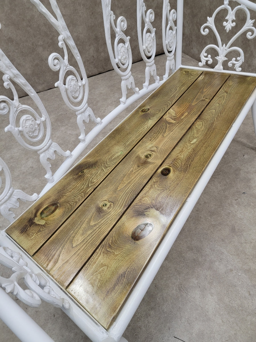Antique Victorian Colonial Style Hand-Forged White Wrought Iron Indoor/Outdoor Bench