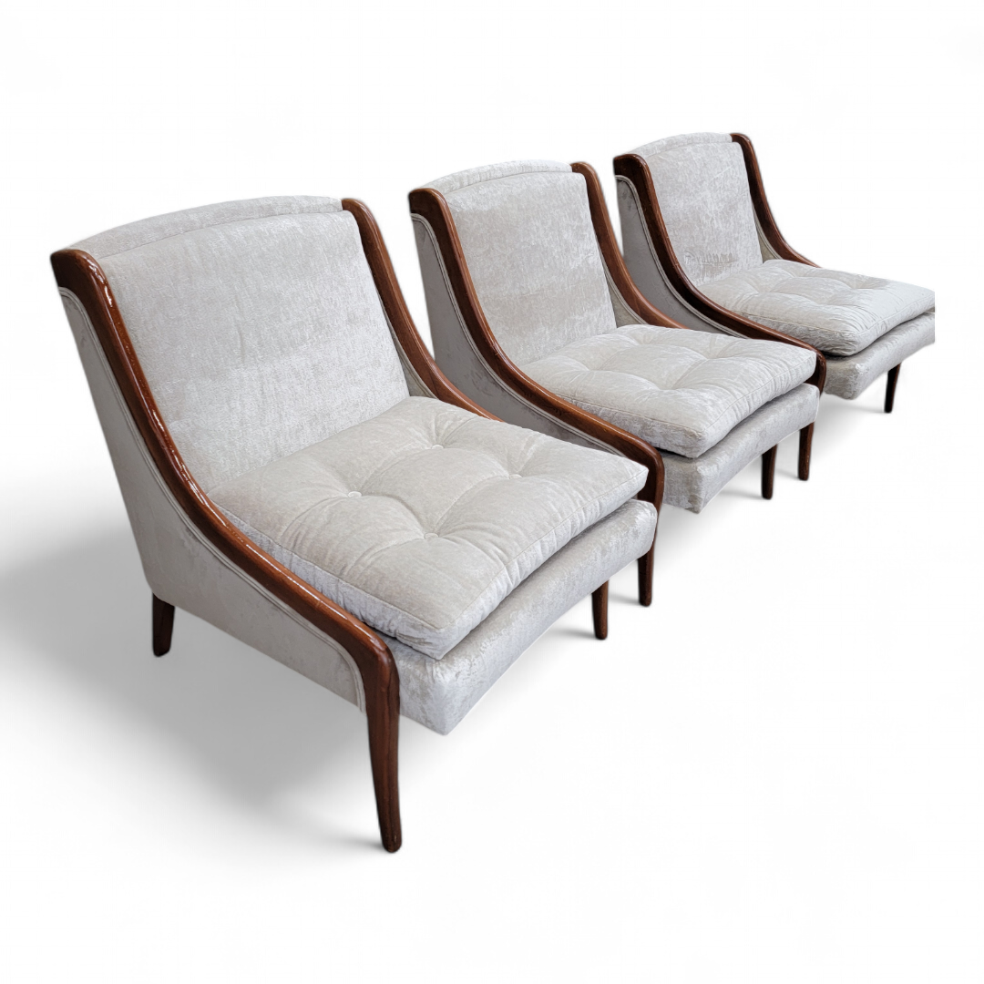Mid Century Modern Ben Seibel Slipper Chairs Set Newly Reupholstered in Velvet - 3 Piece Set
