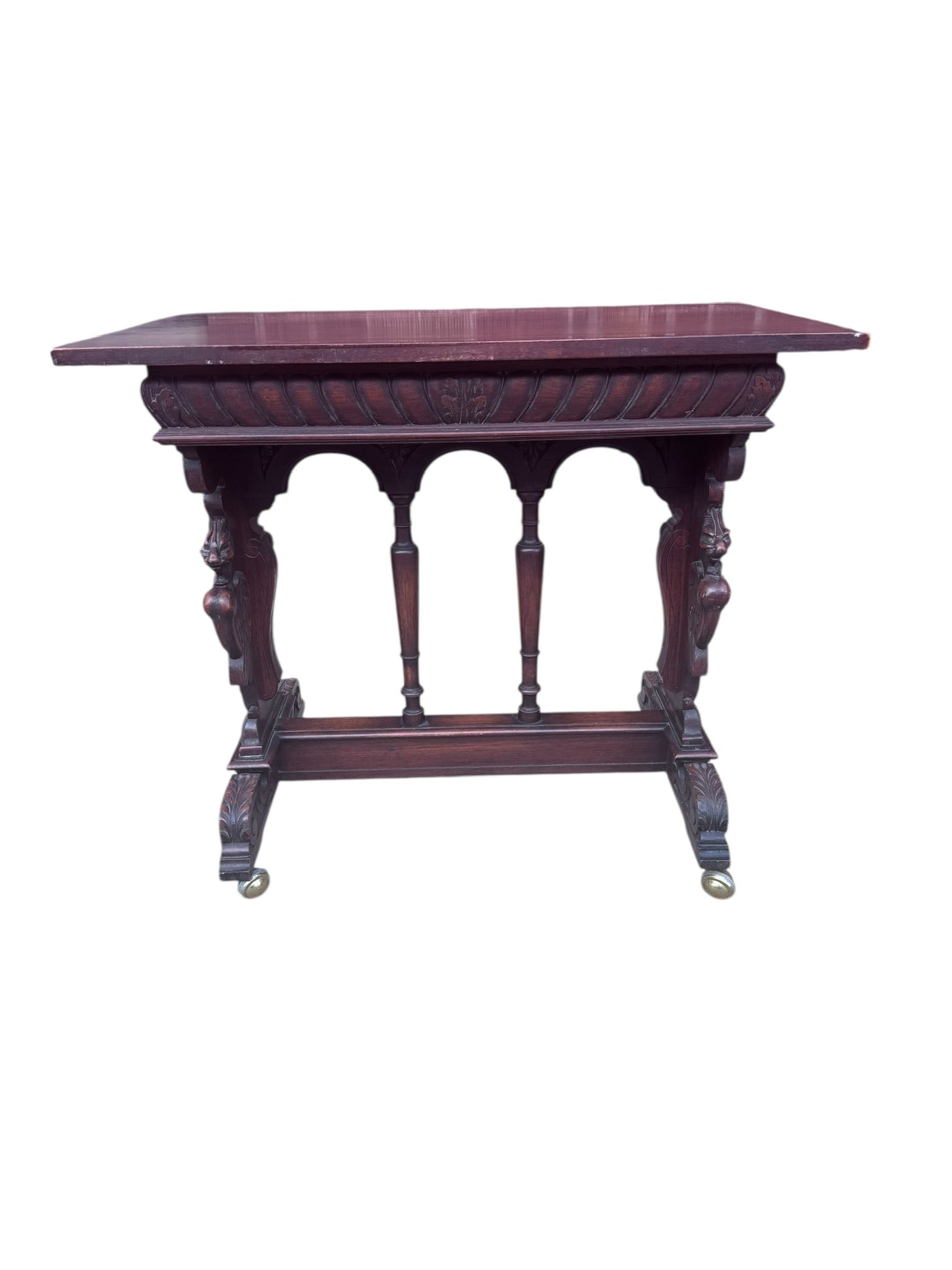 Antique Italian Renaissance Revival Carved Ornate Figural Console Table