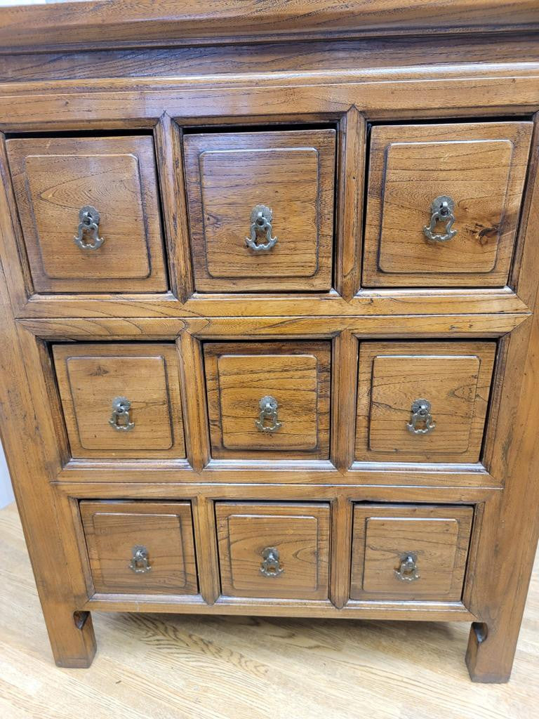 Antique Chinese Shanxi Province Solid Elmwood 9-Drawer Apothecary Medicine Chest
