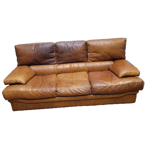 Vintage Italian Distressed Cognac Leather Sofa
