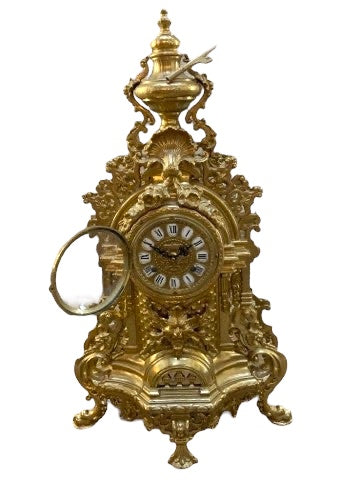 Vintage Victorian Style Ornate Mantle Clock and 2 Candelabras - Garniture Set