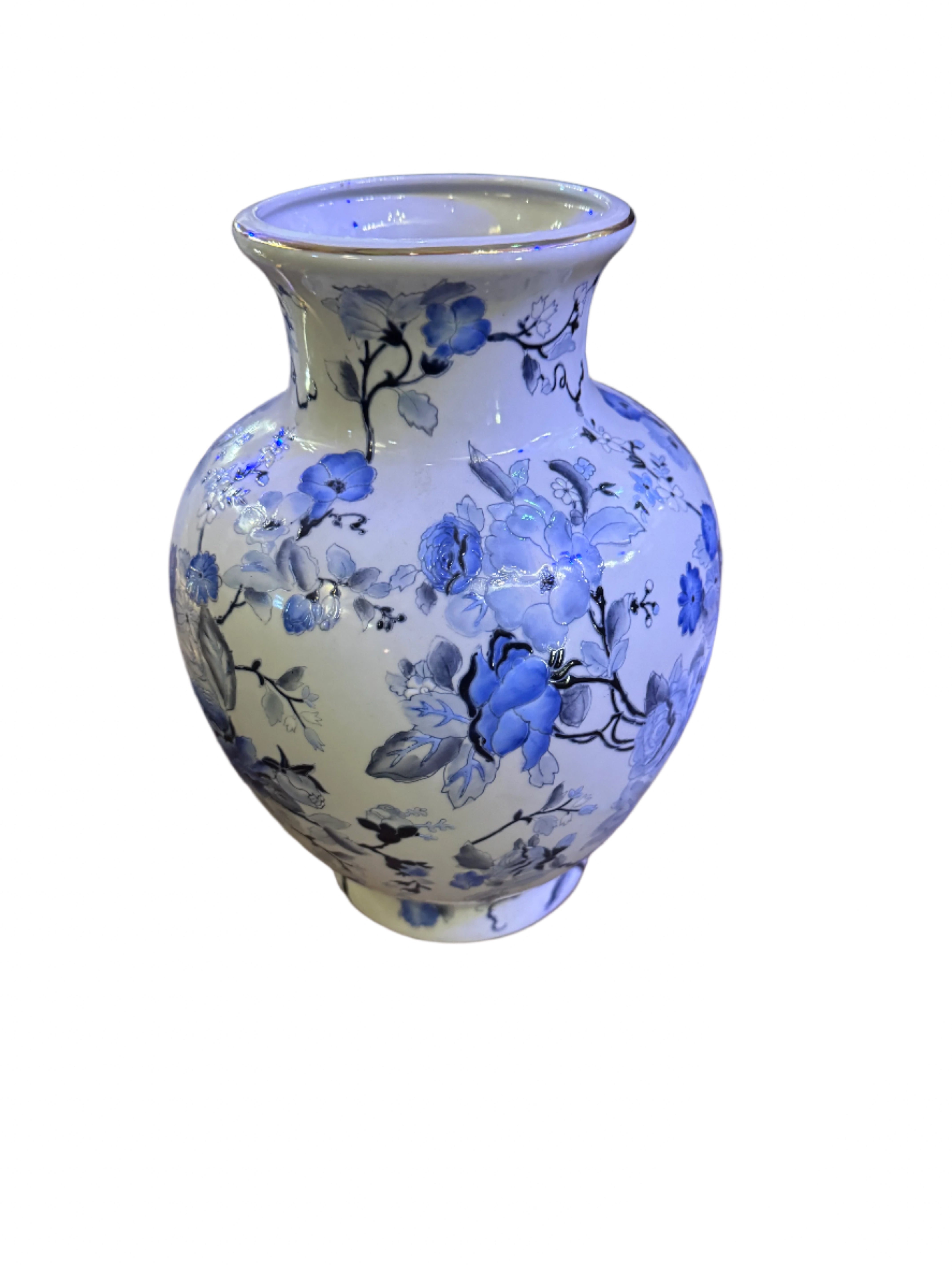 Vintage Chinese Blue and White Floral Vase