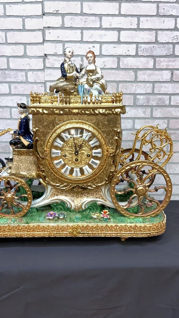 Antique Franz Hermle German Movement Monumental Capodimonte Style Vienna Porcelain Sculpted Mantel Clock/Centerpiece