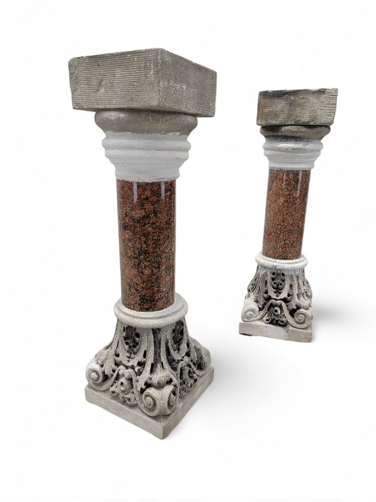 Antique Italian Marble & Stone Pedestals from Roman Church Altar - Pair