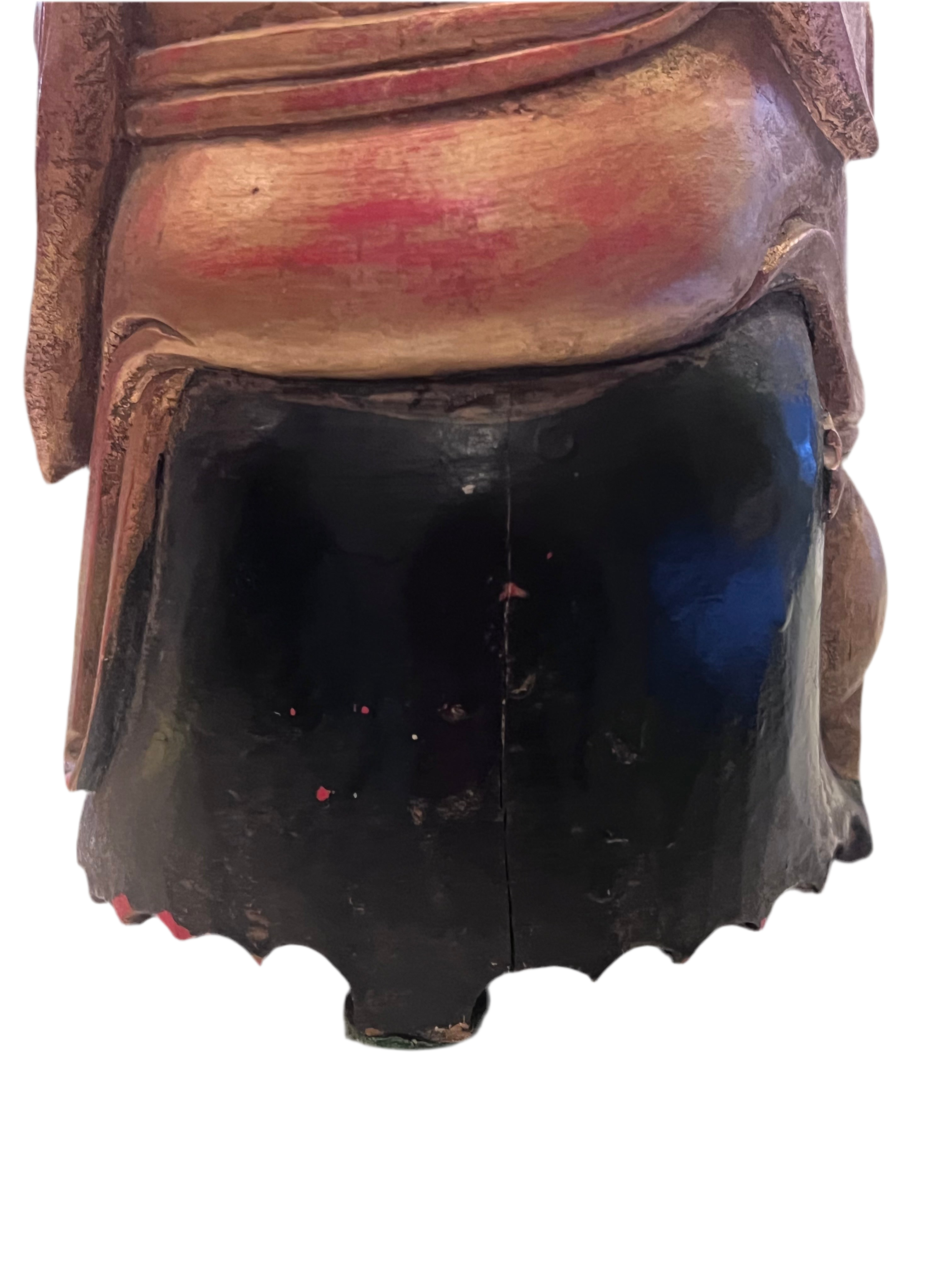 Antique Chinese Wood Hand Carved Monk Figurine