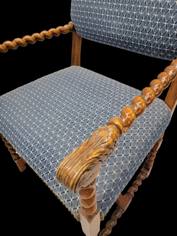 Vintage Baker Furniture English Oak Barley Twist Dining Chairs with Nailhead Finished - Set of 6