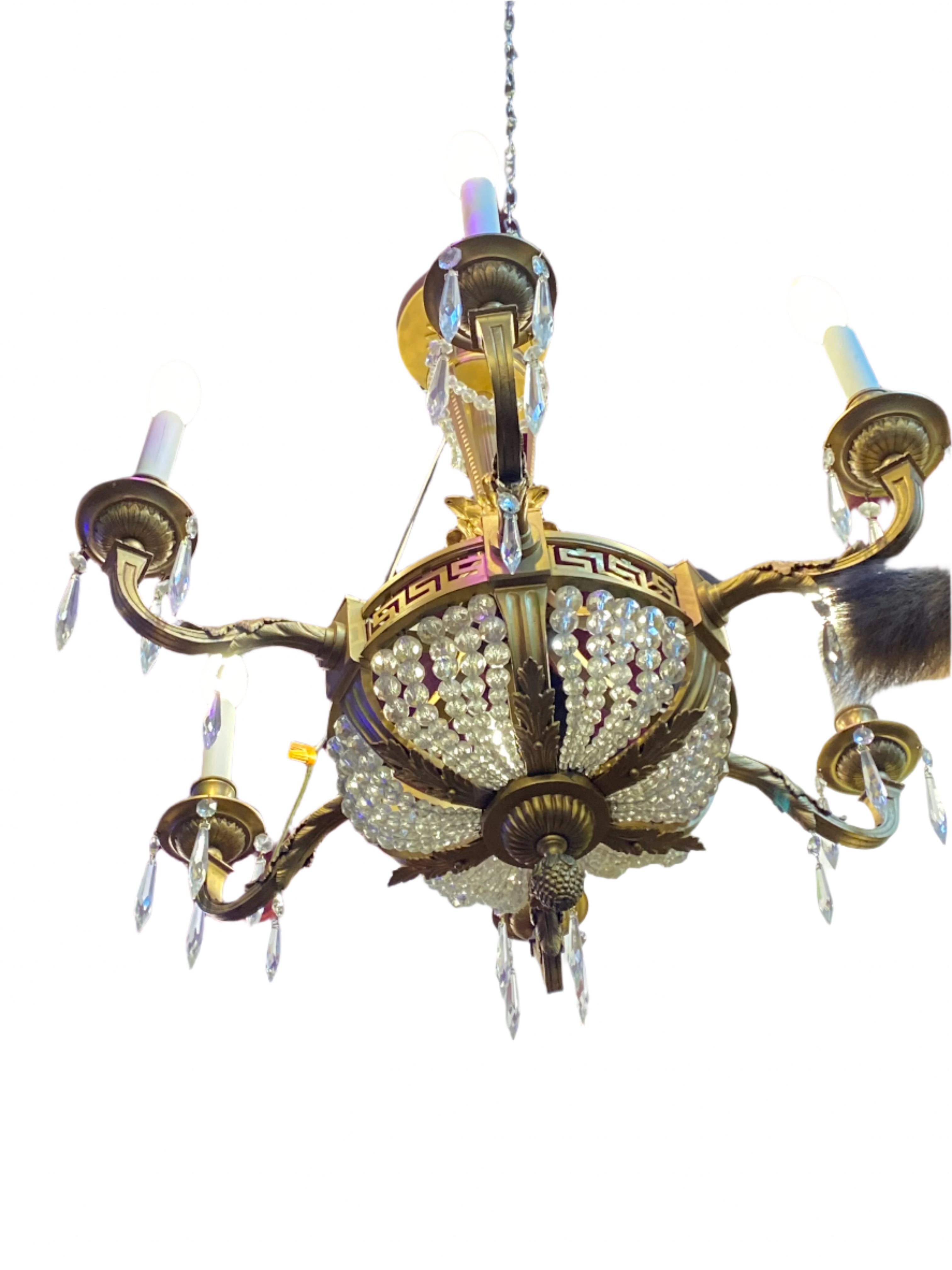 Antique French Empire Greek Key Chandelier