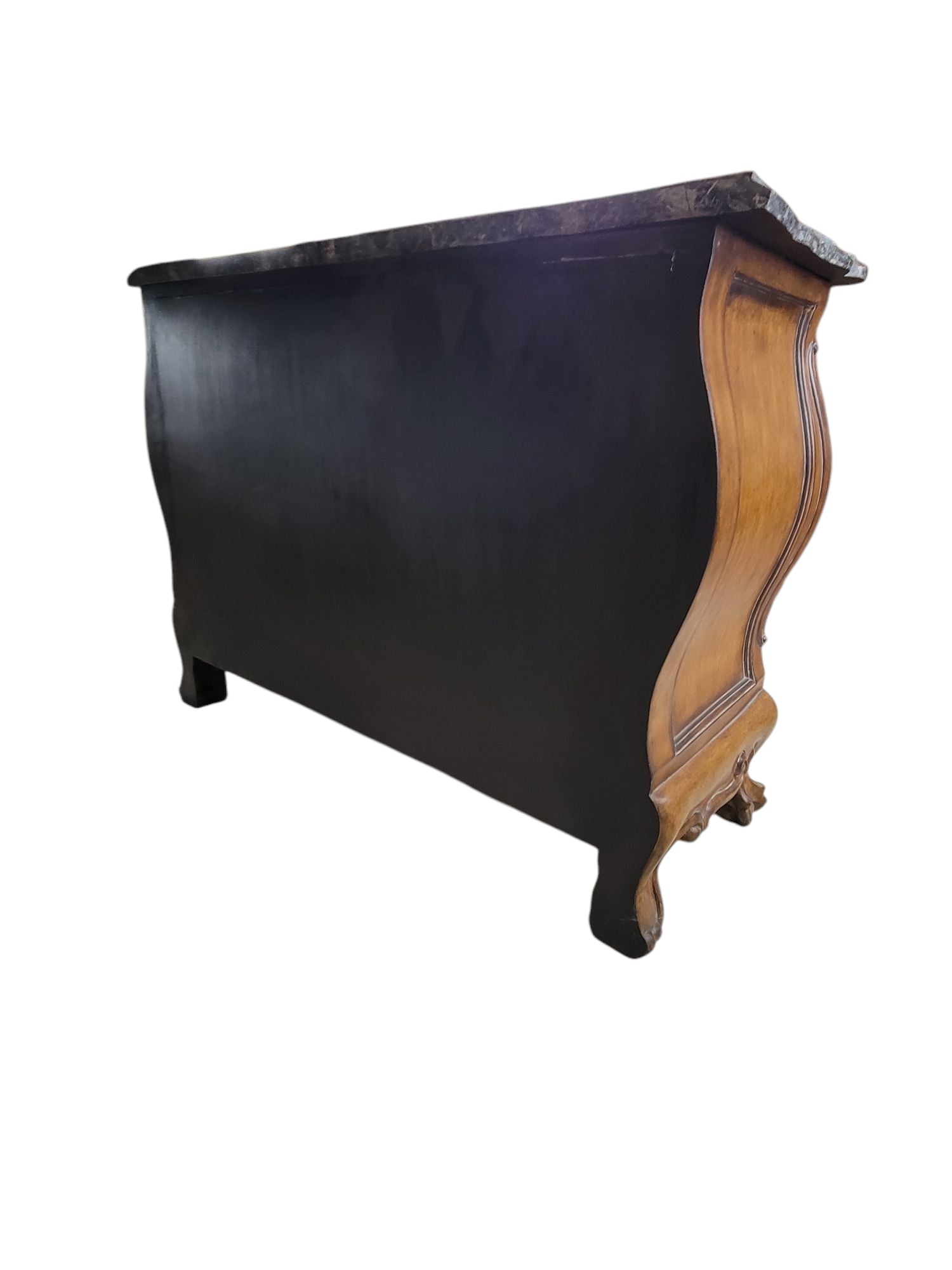 New - Vintage French Provincial Style Carved Bombe Chest with Stone Top