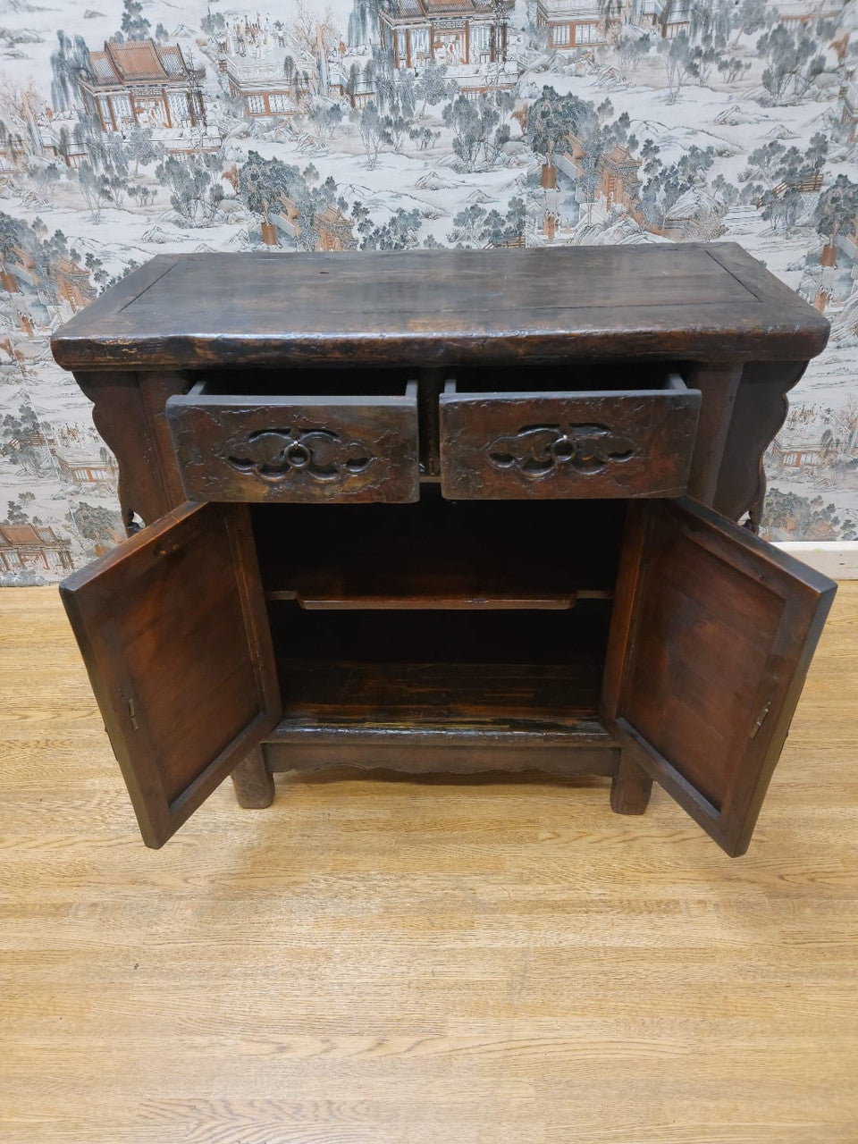 Antique Shanxi Province Small Winged Elmwood Cabinet