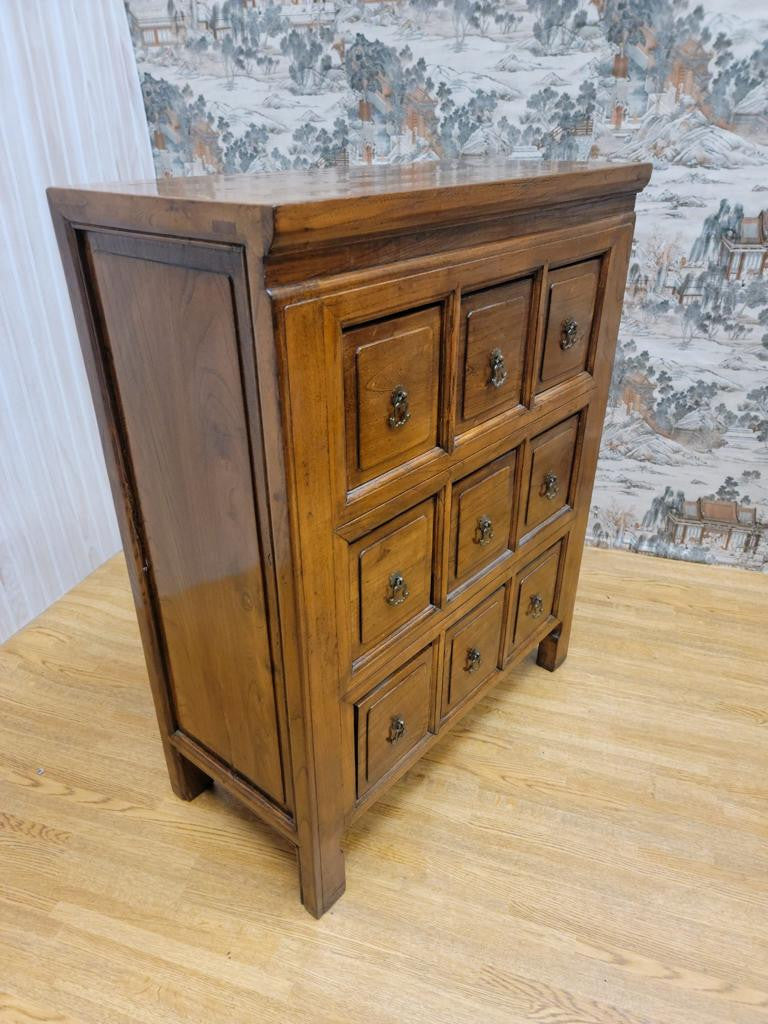 Antique Chinese Shanxi Province Solid Elmwood 9-Drawer Apothecary Medicine Chest