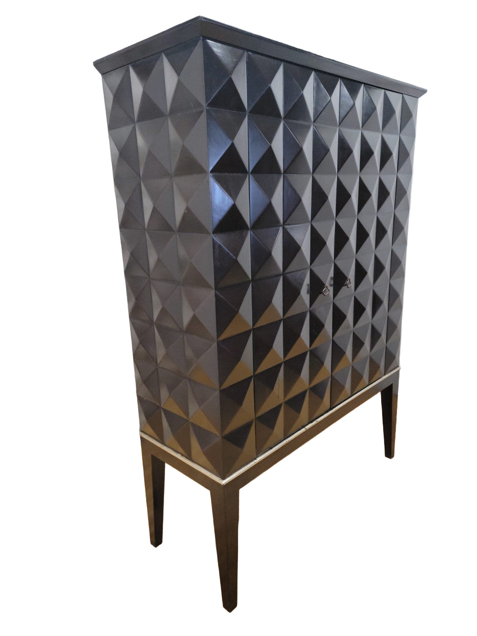 Mid Century Modern Handmade Walnut Cabinet with Geo Diamond Texture