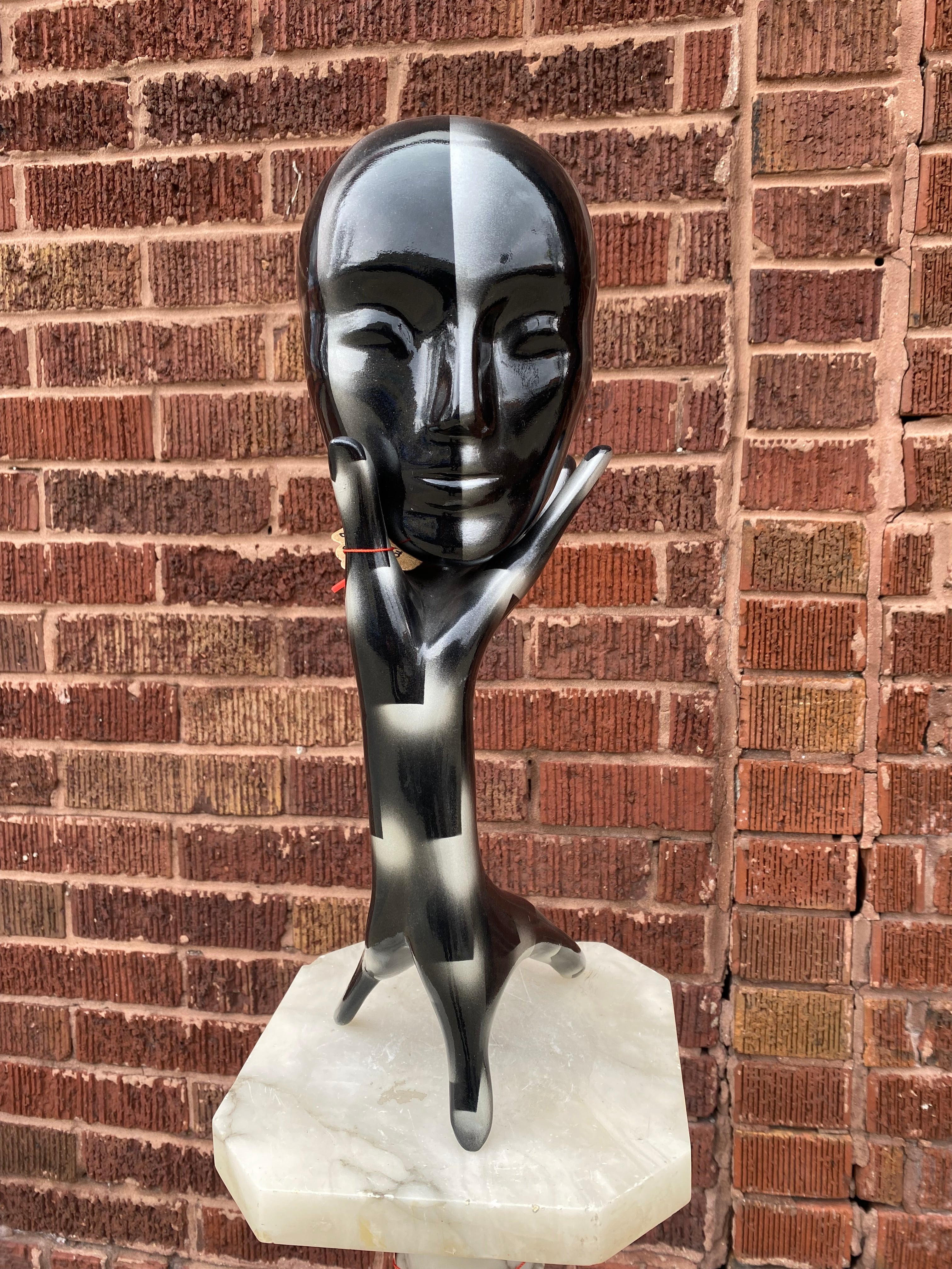 Head-in-Hand 1990s Short Black and Silver Sculpture