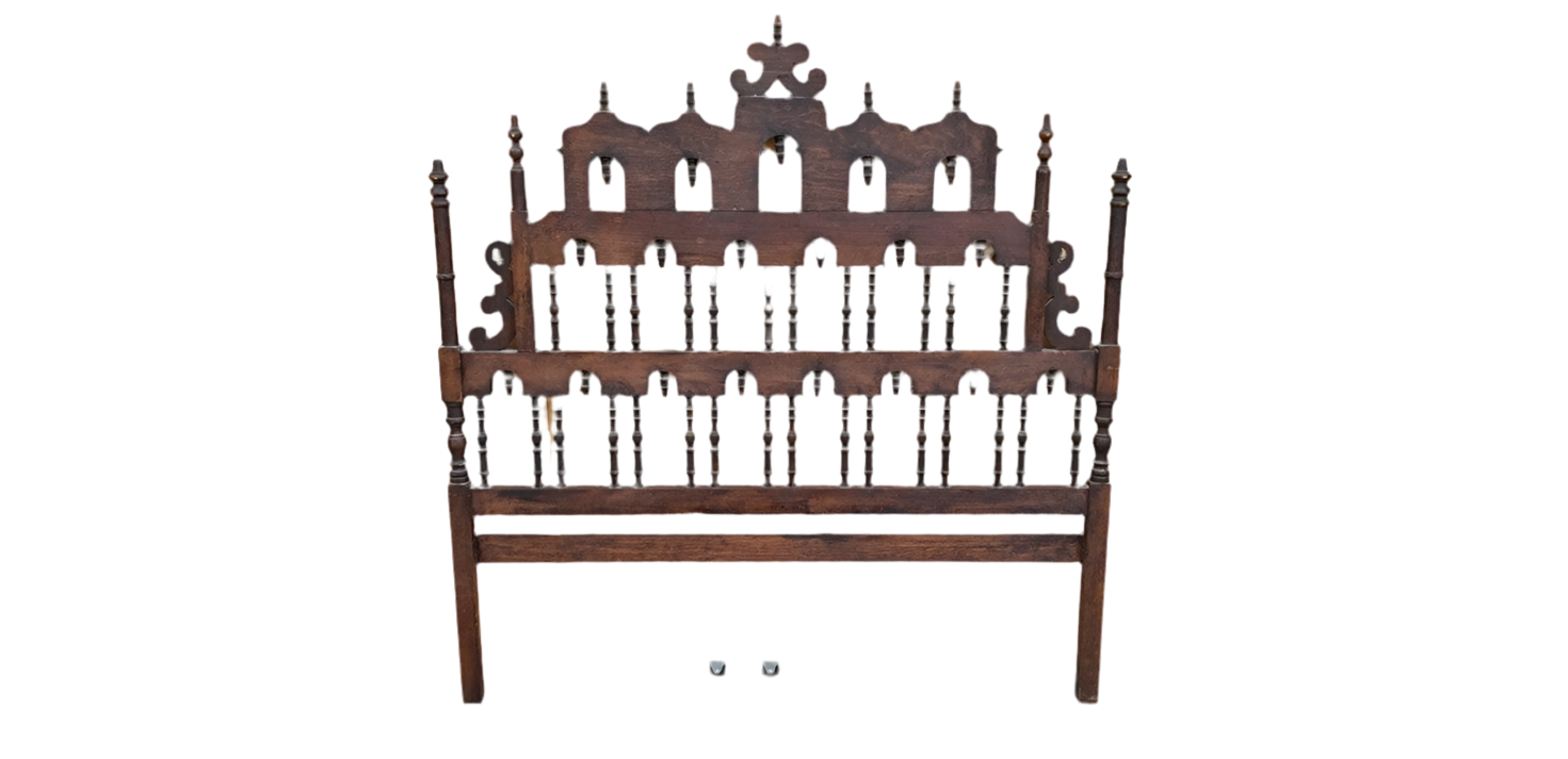 Vintage Pagoda Spanish Revival Spindle Carved Full Headboard