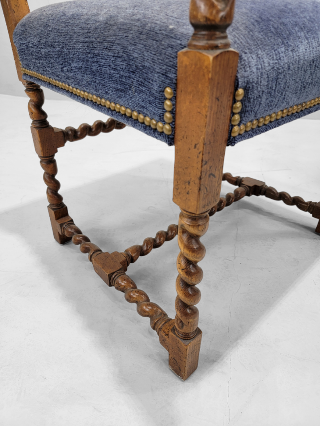 Vintage Baker Furniture English Oak Barley Twist Dining Chairs with Nailhead Finished - Set of 6