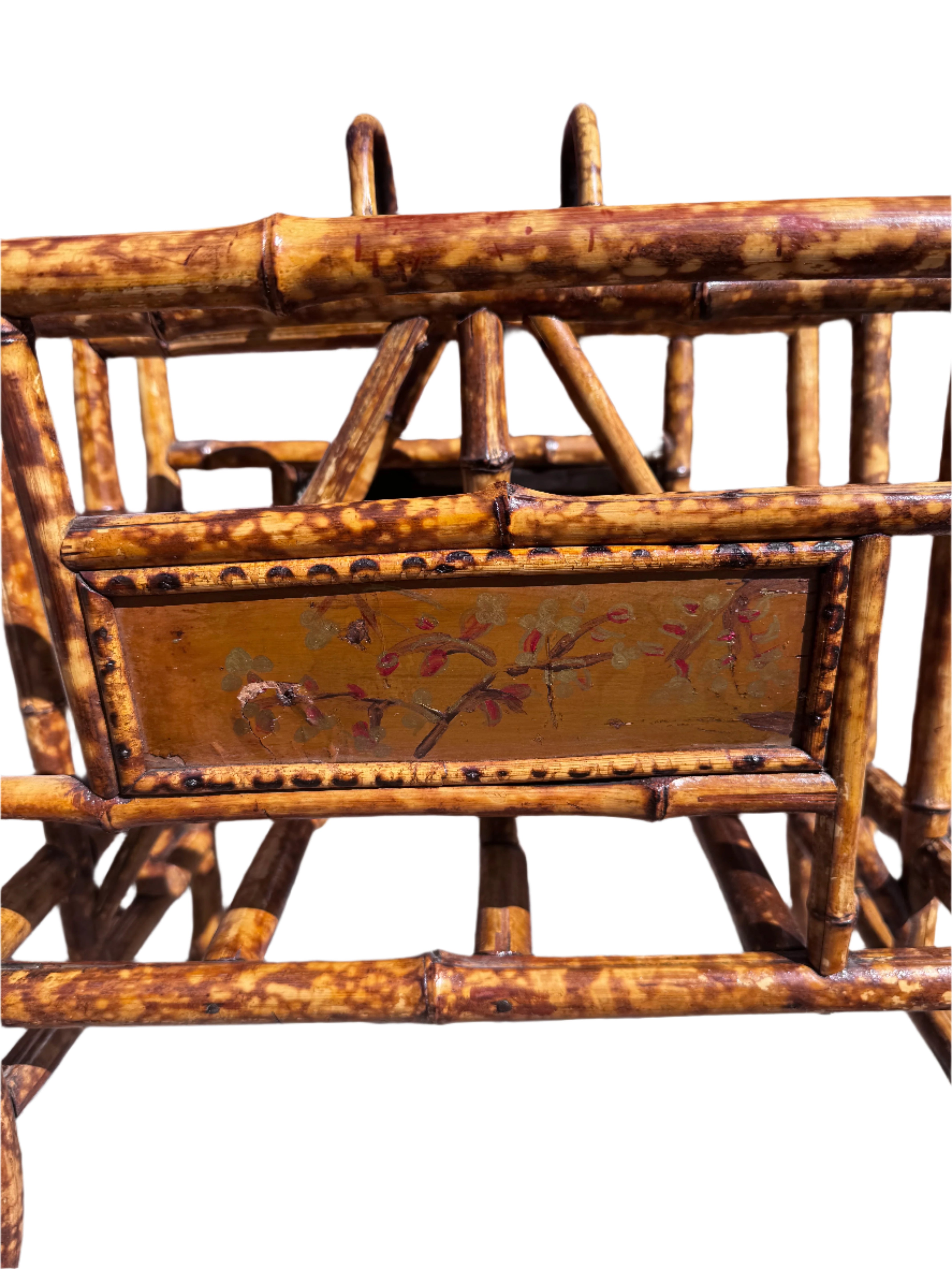 Antique Asian Style Bamboo Carved Magazine Book Rack Holder