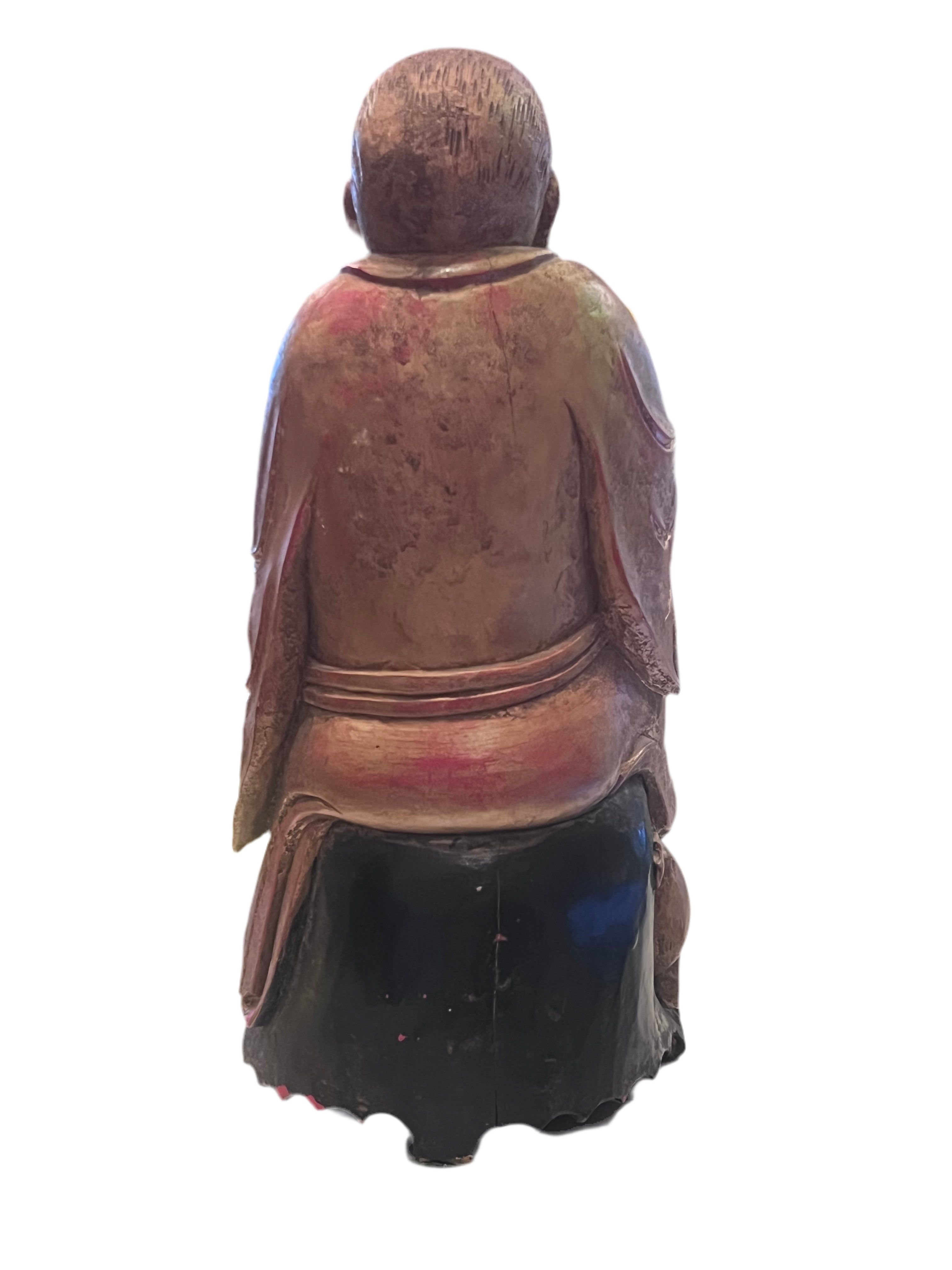 Antique Chinese Wood Hand Carved Monk Figurine
