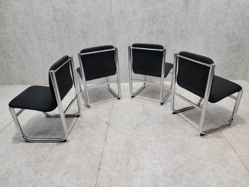 Mid Century Modern 
Hannah Morrison Style Chrome Tubular Sling Dining Chairs - Set of 4