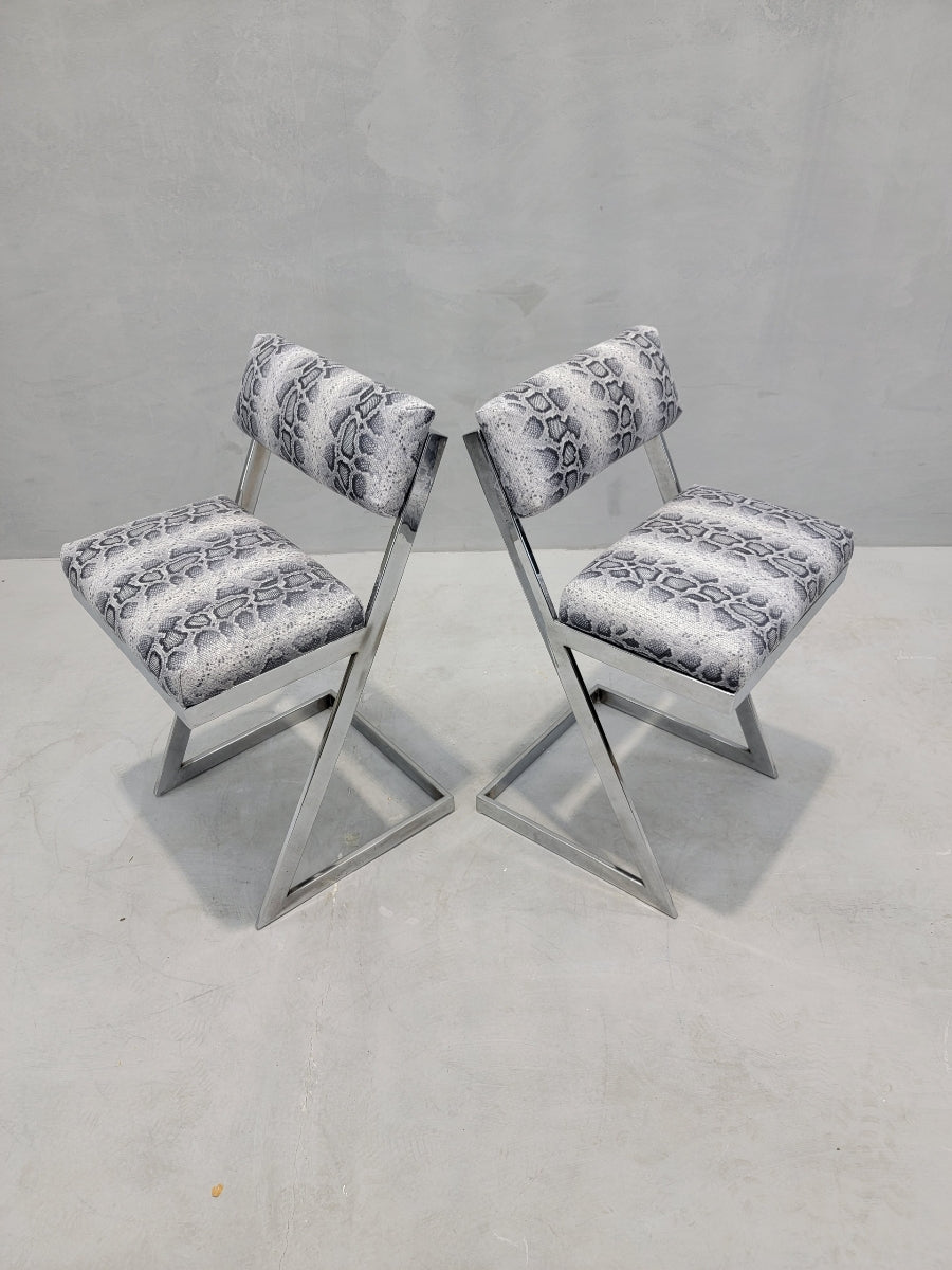 Mid Century Modern Milo Baughman DIA Style Chrome Z Flat-Bar Cantilevered Chairs Newly Reupholstered in Leather- Pair