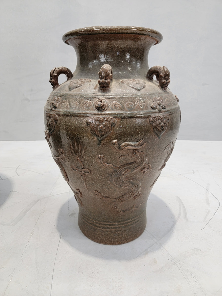 Antique Decorated Brown-Glazed Mataban Jar Vase