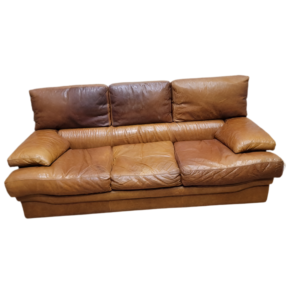 Vintage Italian Distressed Cognac Leather Sofa